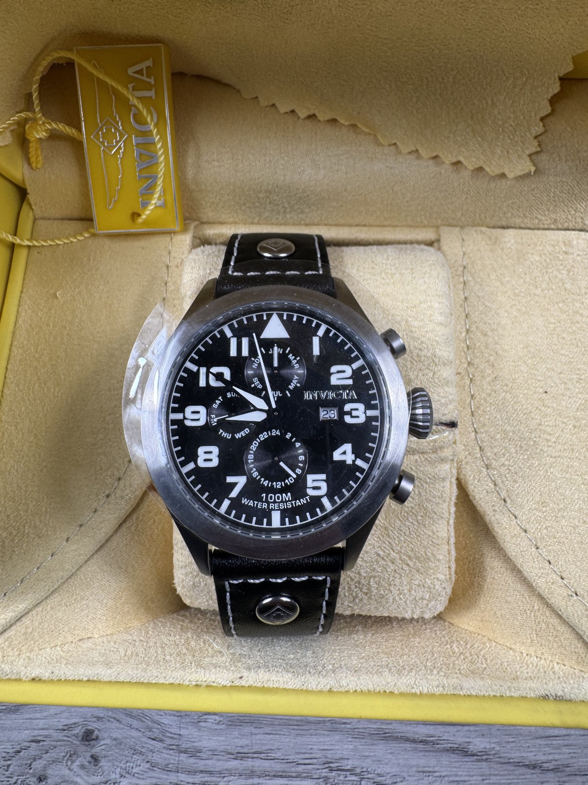 Invicta I Force Black Leather Men’s Watch Water Resistant 100M Flame Fusion READ