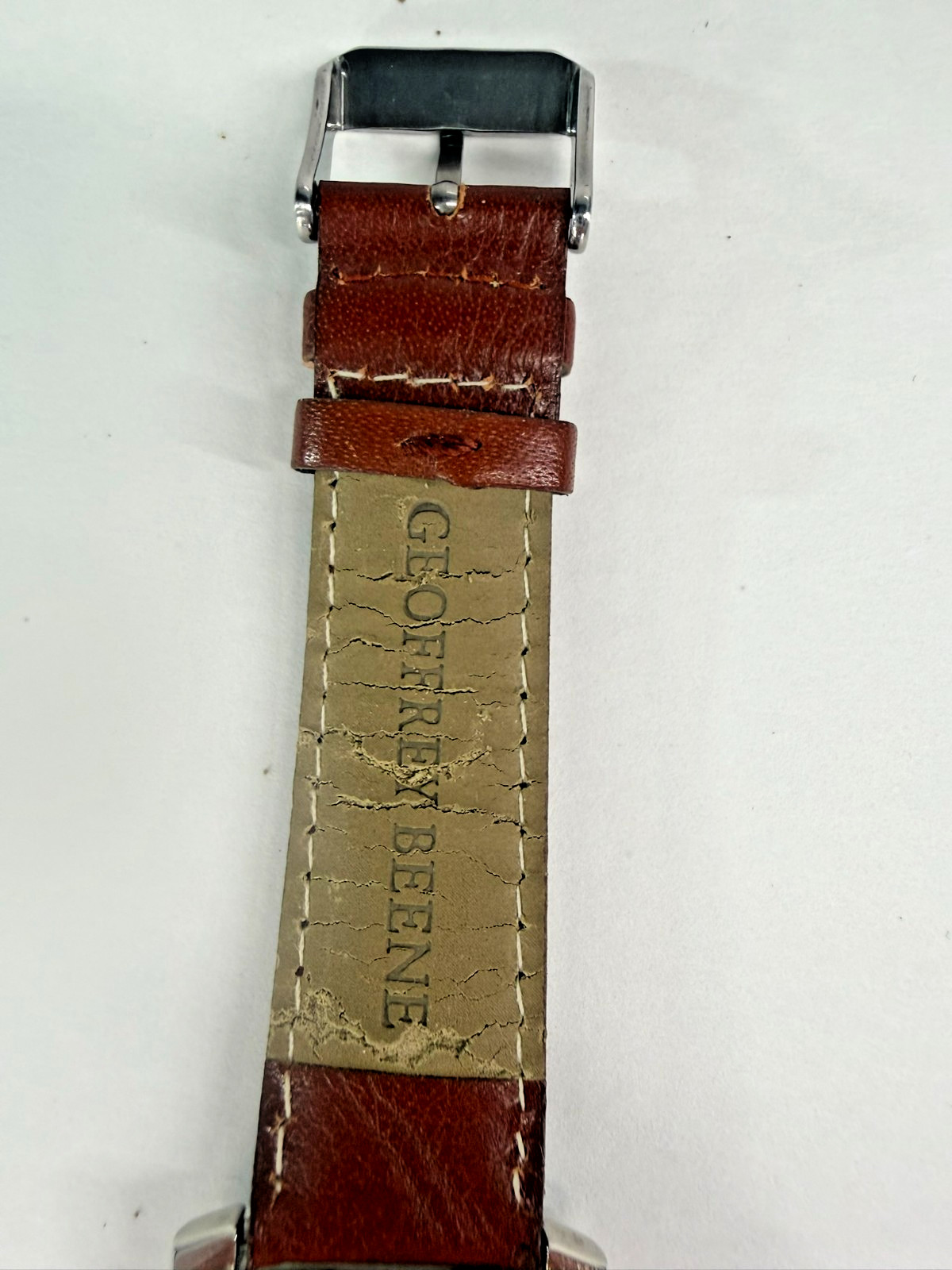 Geoffrey Beene GBM165 Wide Rectangular Navy Blue Dial Date Brown Leather Watch