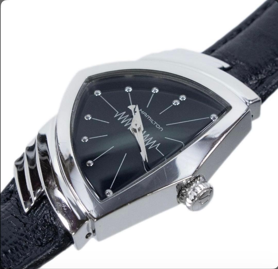 HAMILTON Ventura H24211732 Black Dial Triangle Quartz Ladies Watch Box Papers