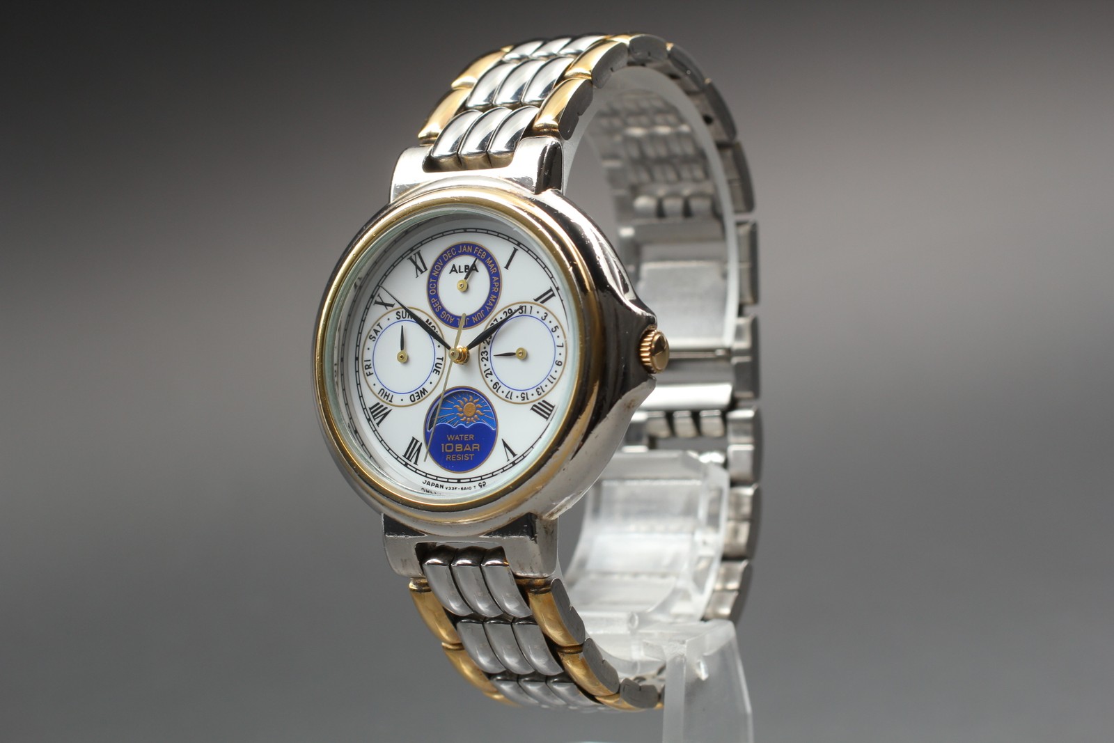 SEIKO ALBA V33F-6A60 Sun & Moon Qz 16.3cm Mens Watch Vintage Exc+5 From JAPAN