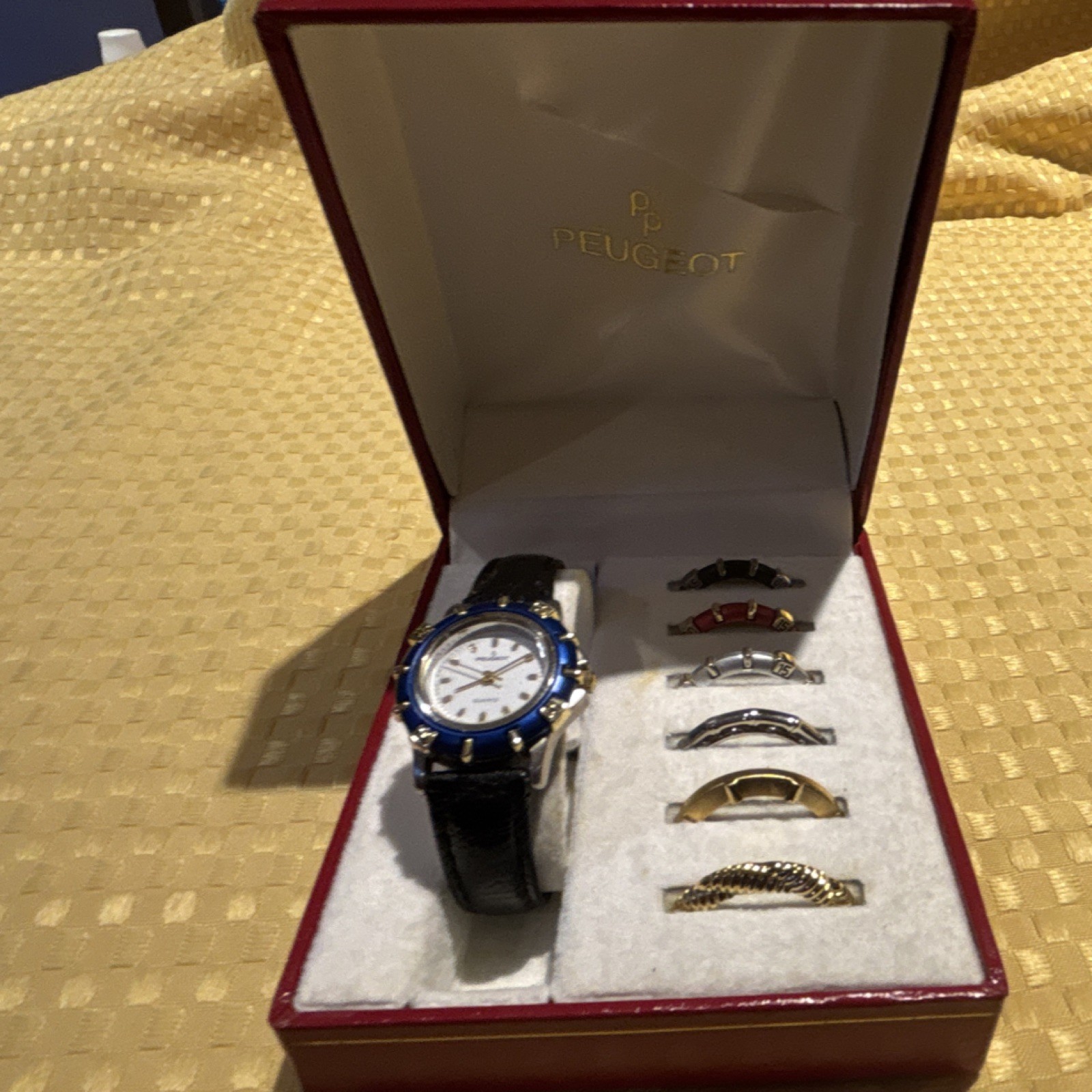 Peugeot Quartz Women’s Analog Watch Black Leather Strap w/ Box