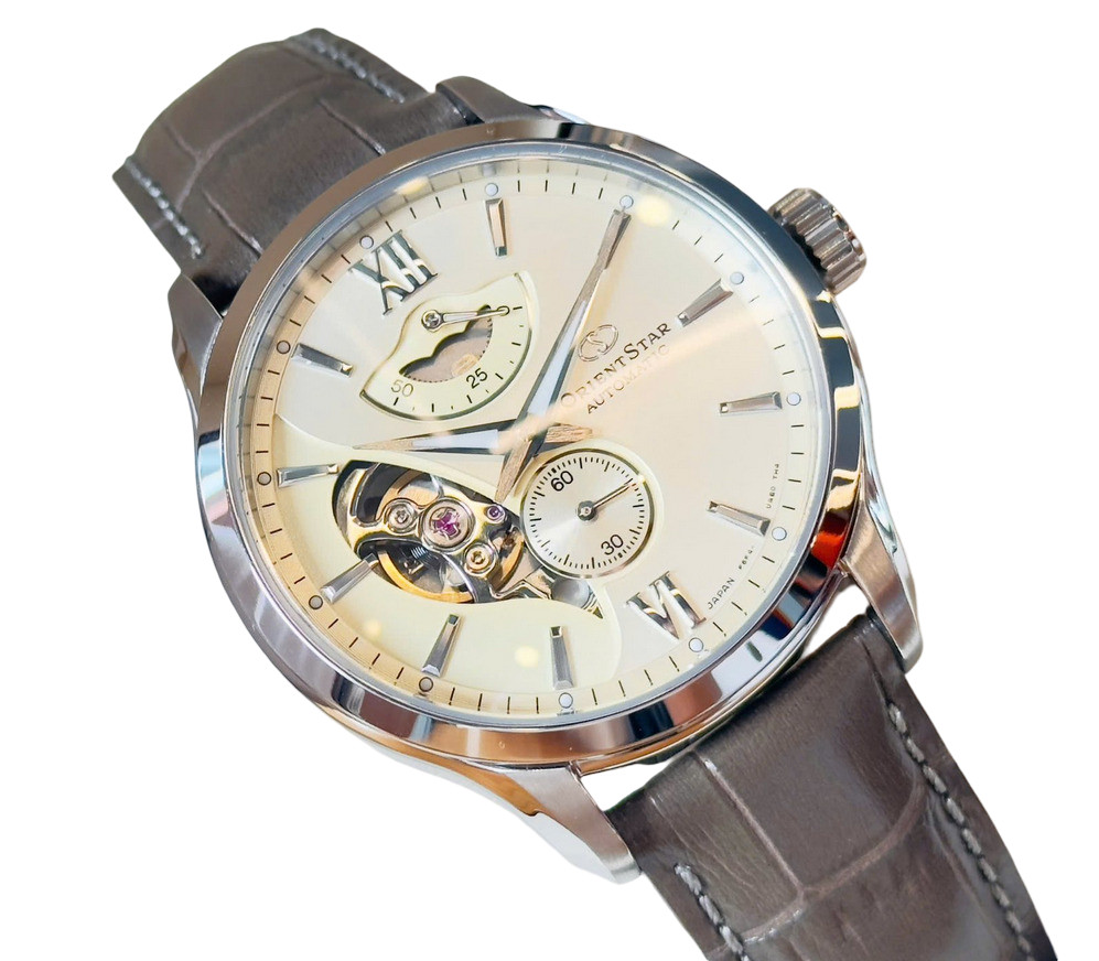 Orient Star Automatic Gold Dial Men’s Watch Power Reserve Leather RK-AV0B10G
