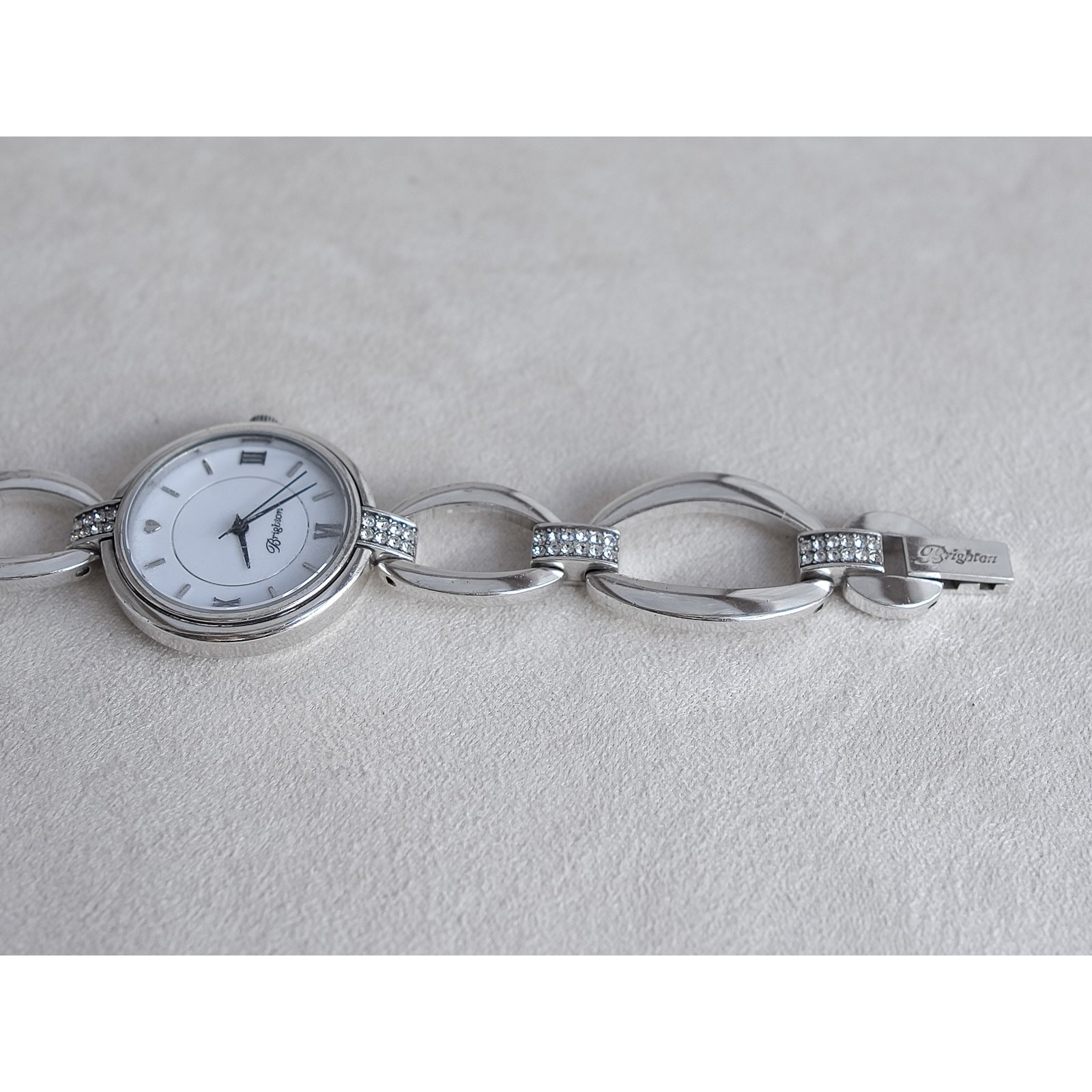 Brighton Meridian Swing Pave Crystal Band Watch Silver Plated Fold Over Clasp