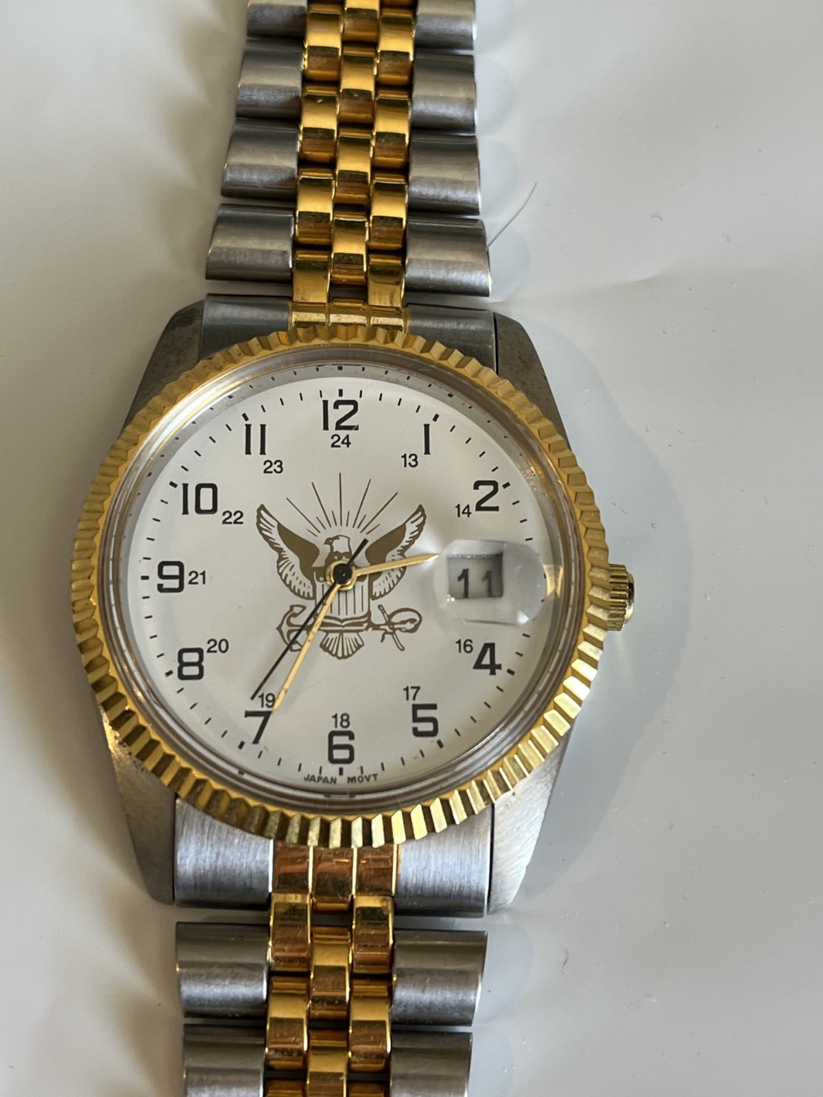 Vntg Suntime Military Wristwatch w/ Two-Tone Metal Band ~ Engraved AM 1941-60