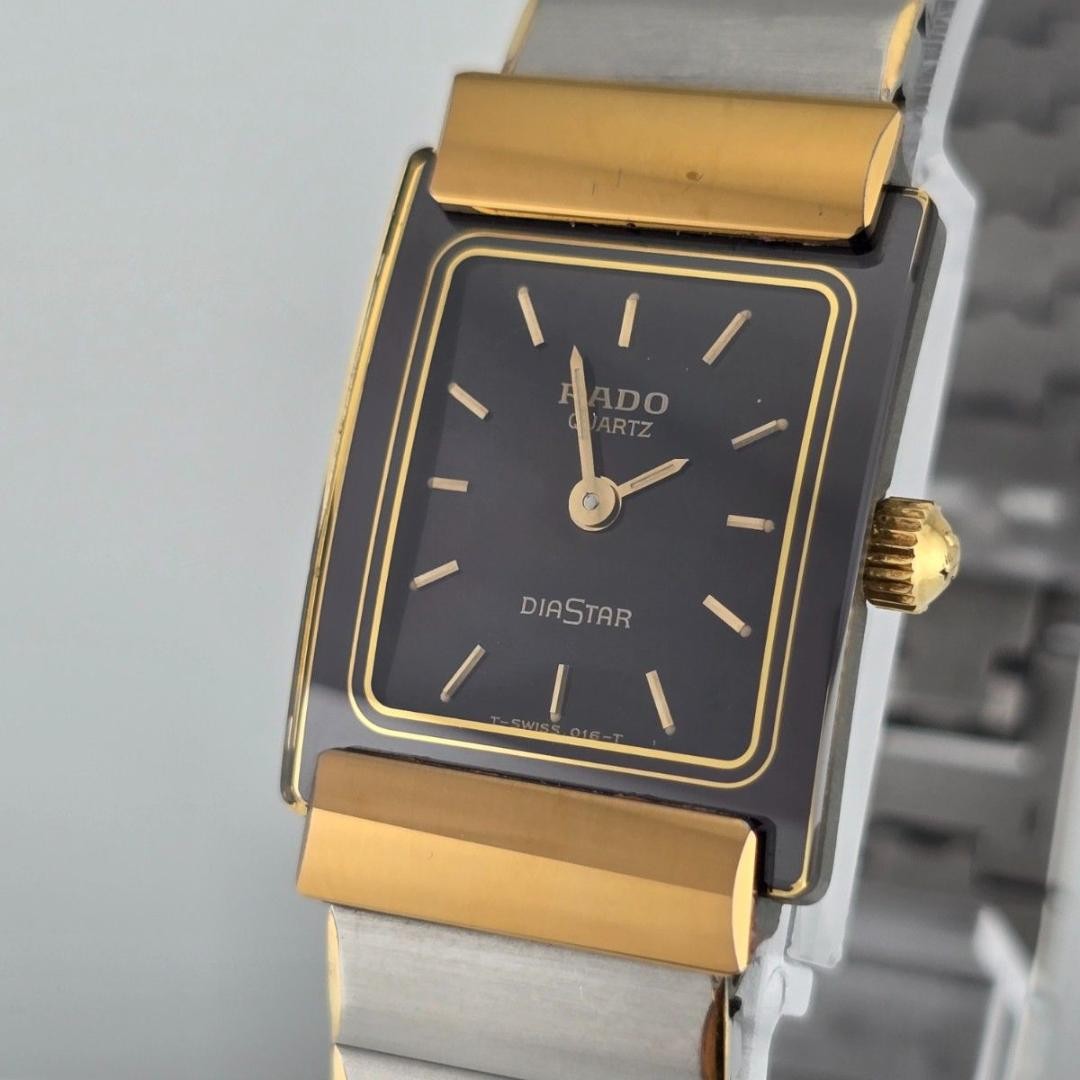Rado DiaStar 153.0524.3 Quartz Black Dial Gold Combo Ladies Watch Japan