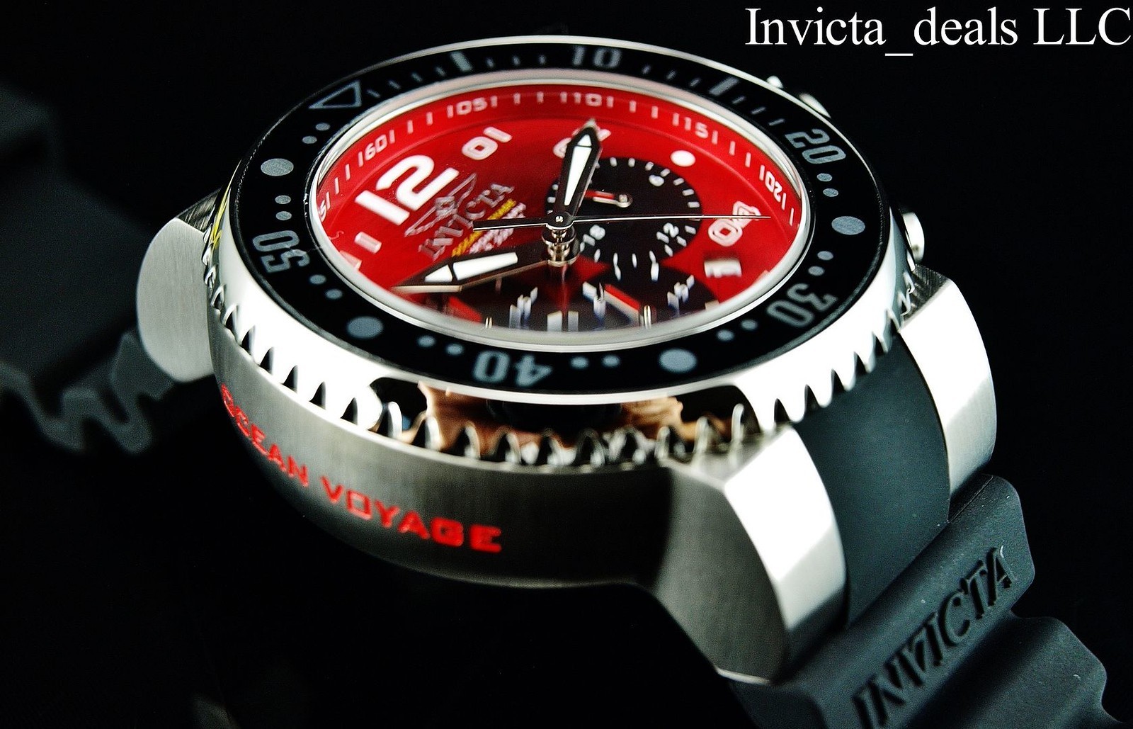 NEW Invicta Men’s 52mm Pro Diver OCEAN VOYAGE Chronograph RED DIAL 300m SS Watch