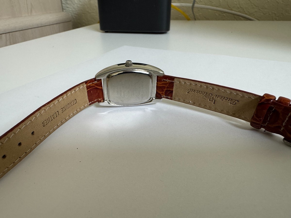 NOS Ladies Lucien Piccard Tonneau shape brown band watch
