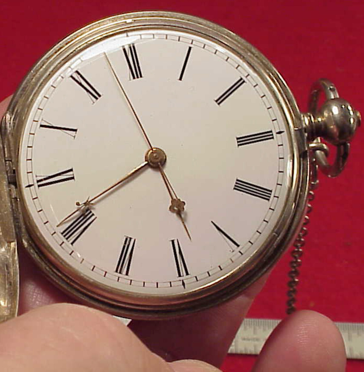 VINTAGE 55MM T JACOT BAT WING RUBY CRAB CLAW CHINESE DUPLEX SILVER POCKET WATCH