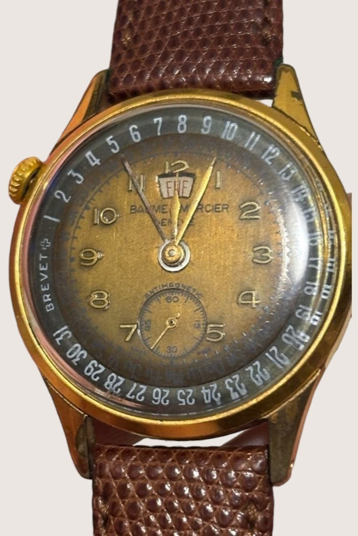 Vintage [Baume & Mercier] Triple Calendar Manual Wind Brown Dial Watch [RUNNING]