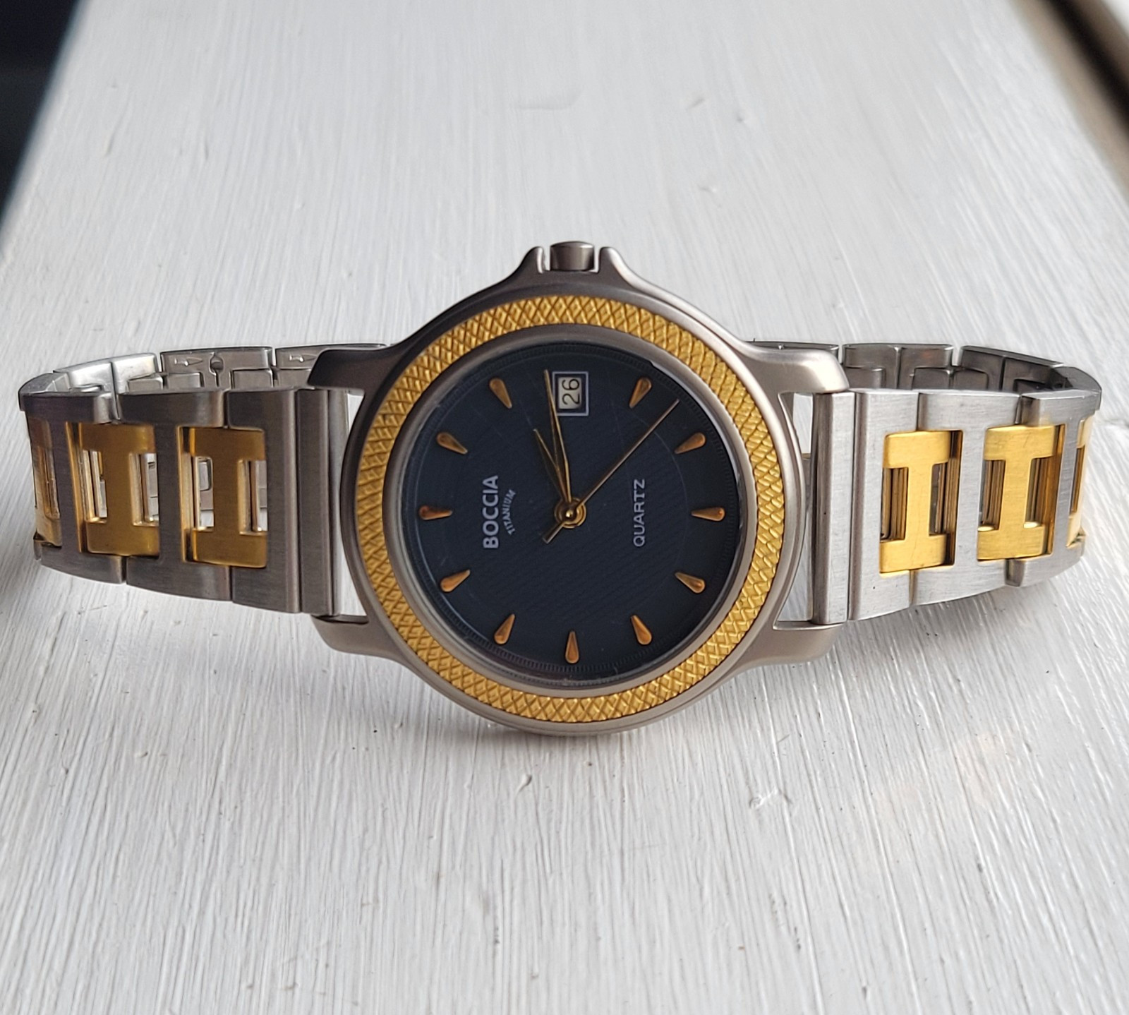 BOCCIA TITANIUM WITH TWO-TONE “H-links” SS CUSTOM BRACELET MENS WATCH
