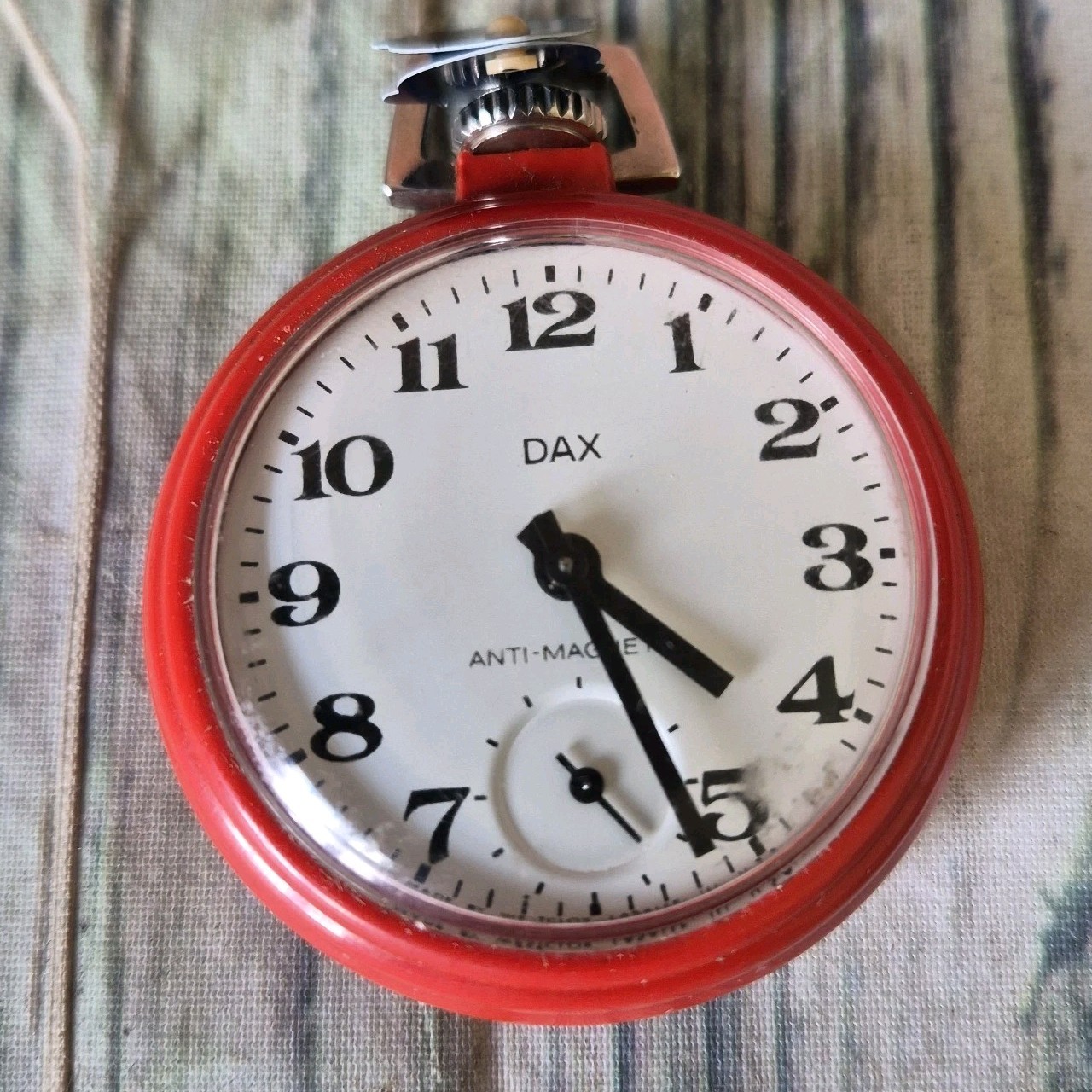 Vtg Westclox Dax Pocket Watch Red Running Works Anti Magnetic