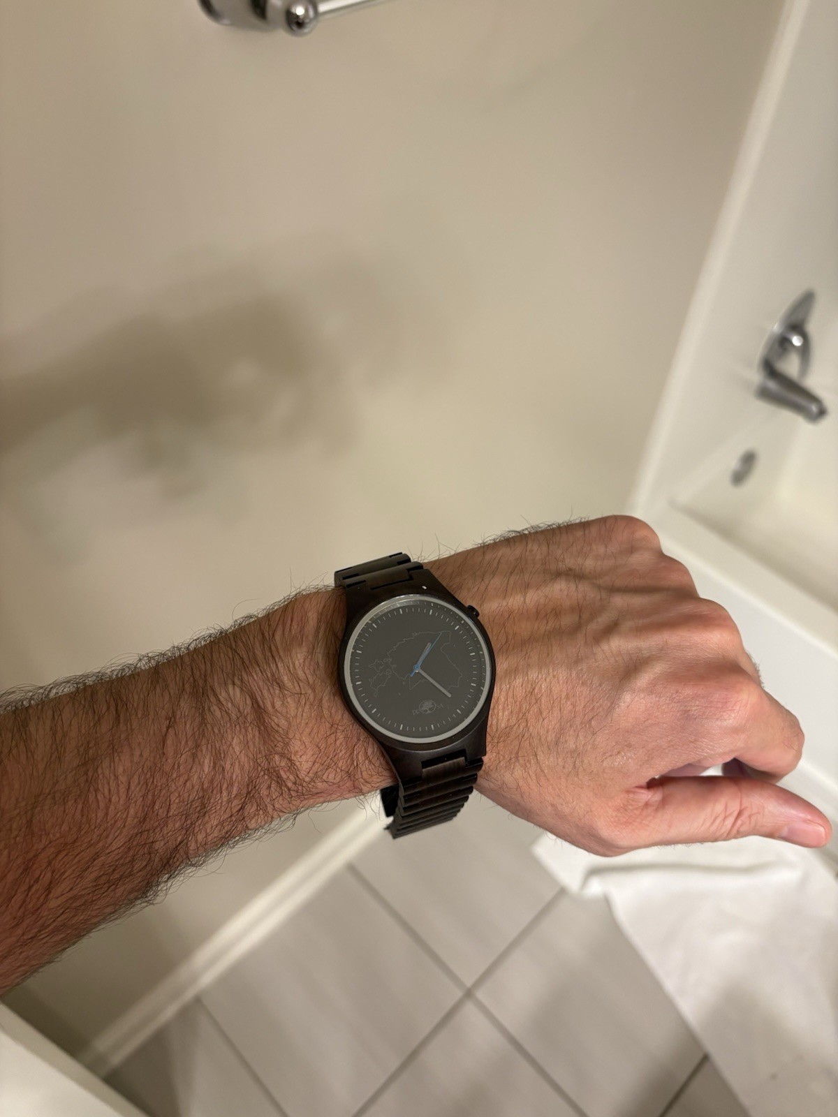 PROSA Men’s Quartz Analog Watch Black Dial Wood Case Black Wood Bracelet