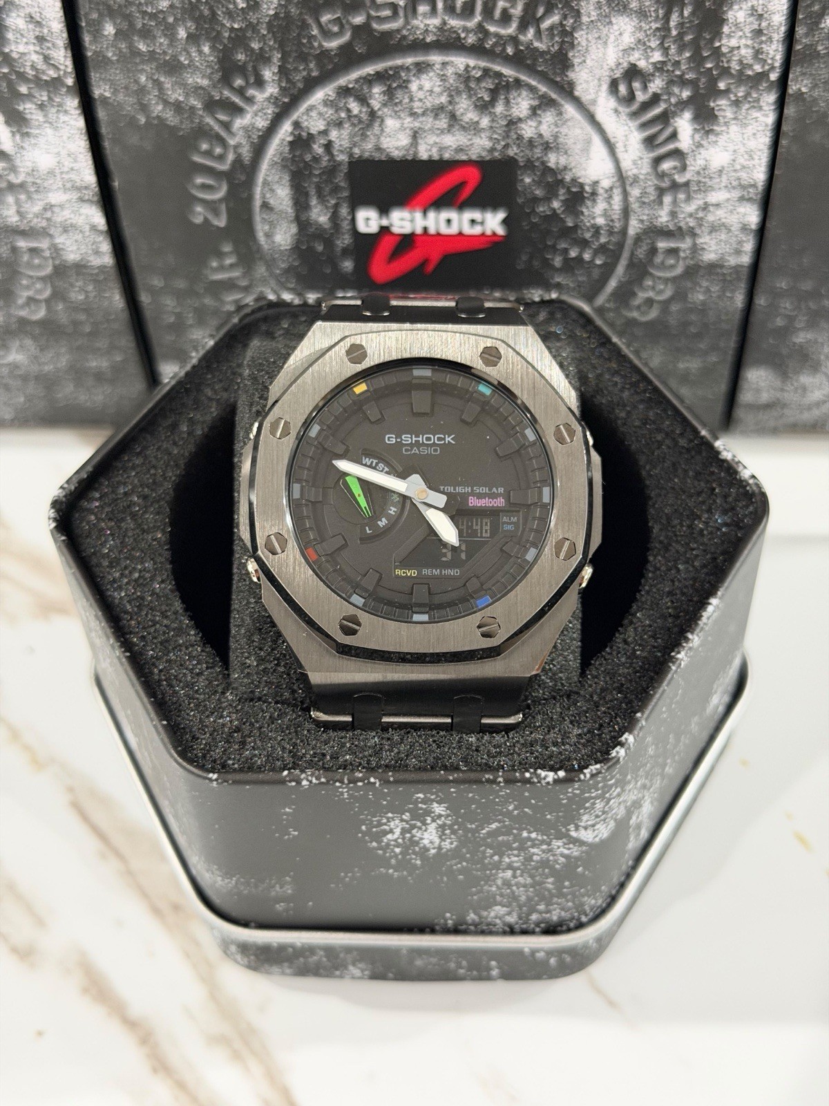 Casio GA-2100 G-Shock Watch – Sandblasted Metal Case Mod – Black Dial