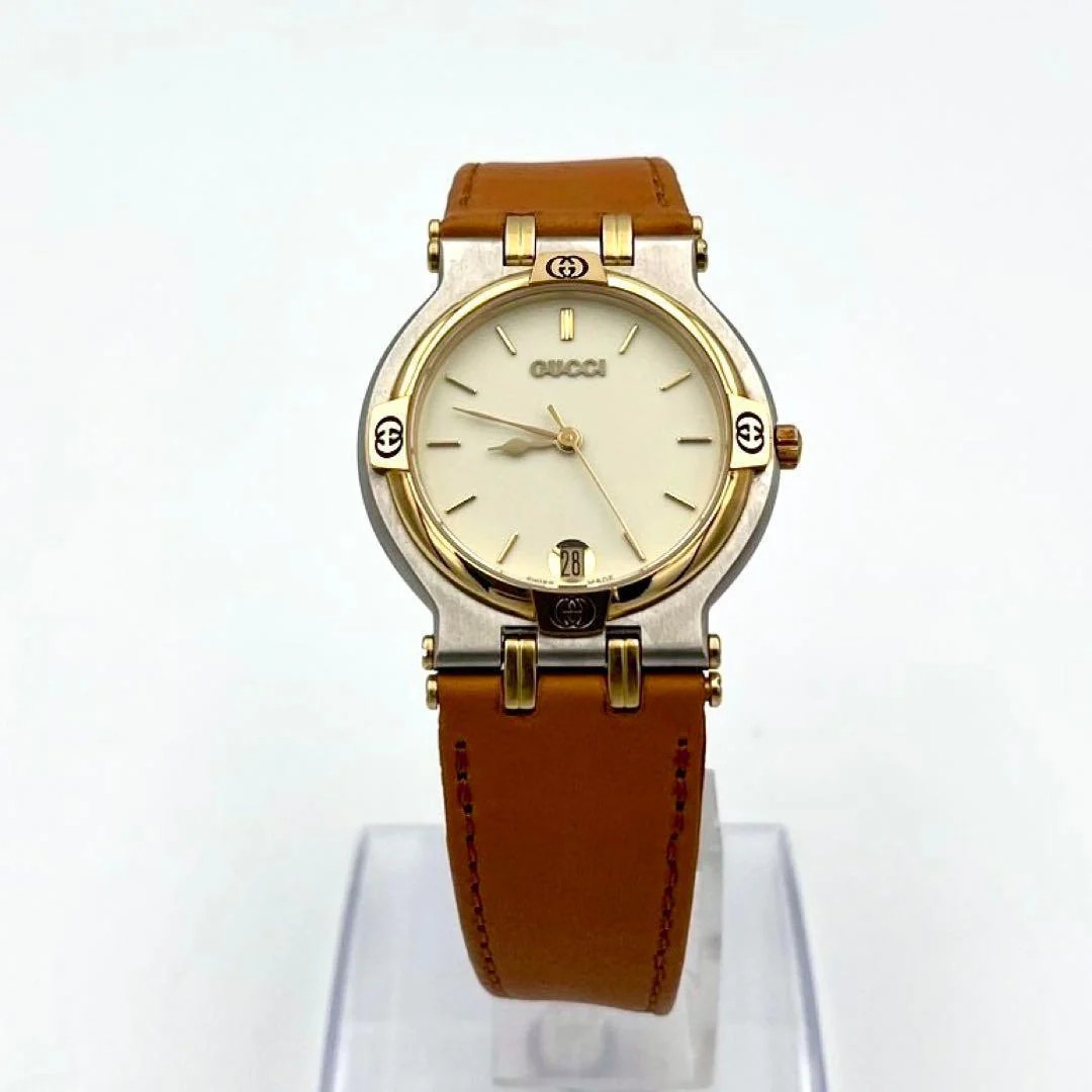 GUCCI 9000M Date Mens Quartz Gold Plated Watch
