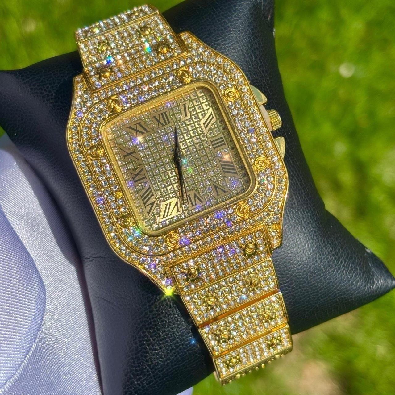 VVS Roman Numerals Square Dial Iced Out Diamond Watch Hip Hop Watch Gold Color