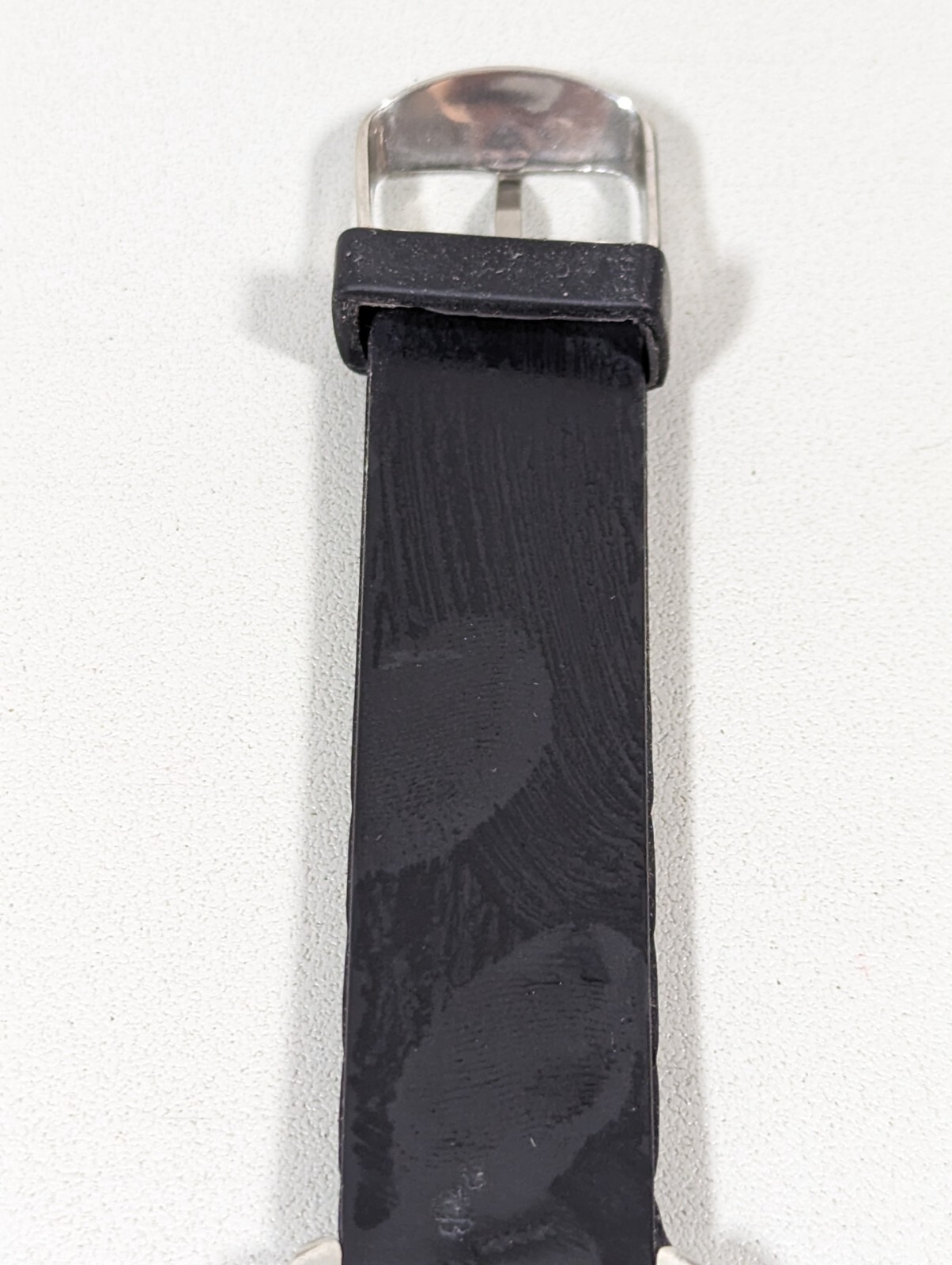 Vivani Pearlized Dial Silver Tone Crystal Accent Rectangle Case Black Band Watch
