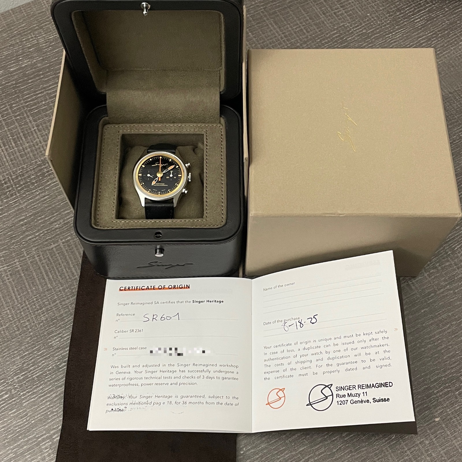Singer Reimagined Heritage Chronograph 8/2025 Piano Black Dial 38.8 Manual Watch
