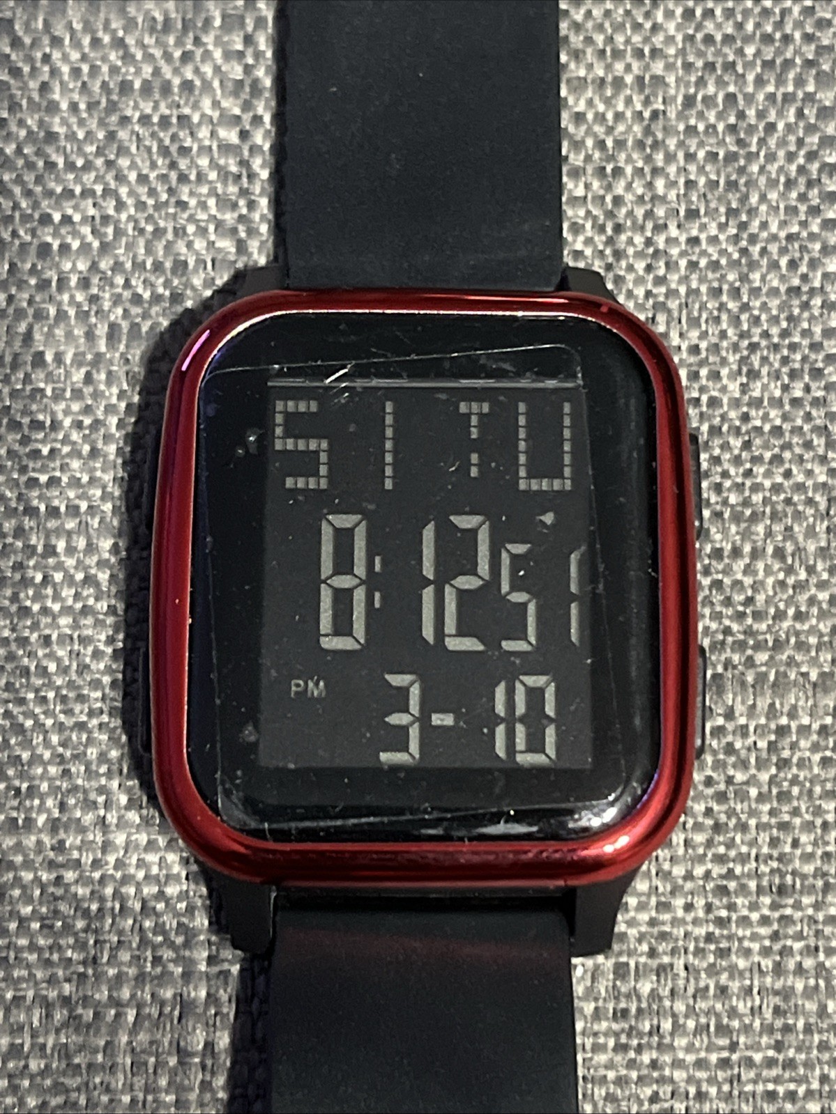 Multifunctional Unbranded Digital Watch With Red/Black Case And Green LED Light