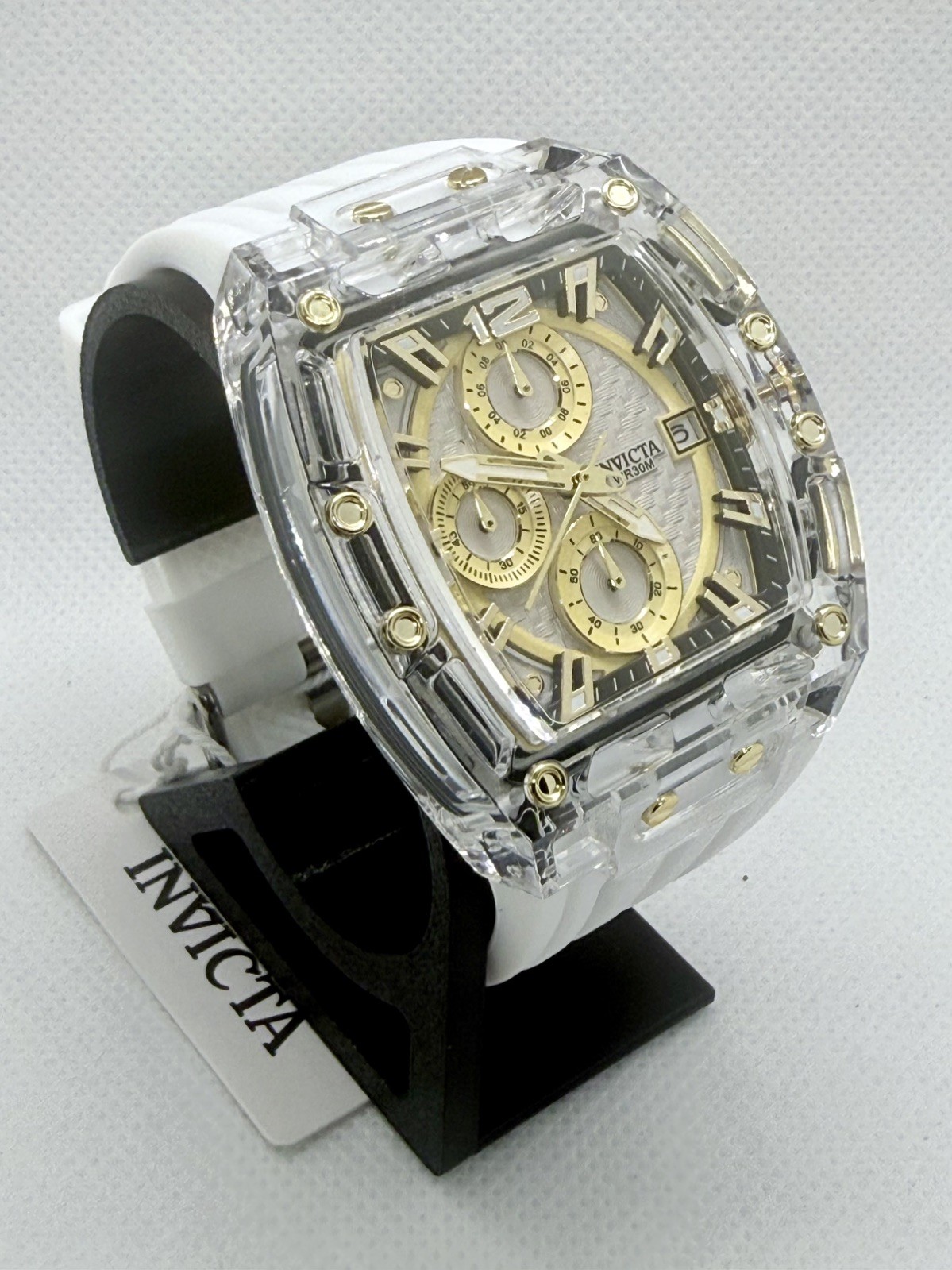 Invicta S1 Rally Allogrip Men 42mm Transparent Tone Case Silver+Gold Metal Dial