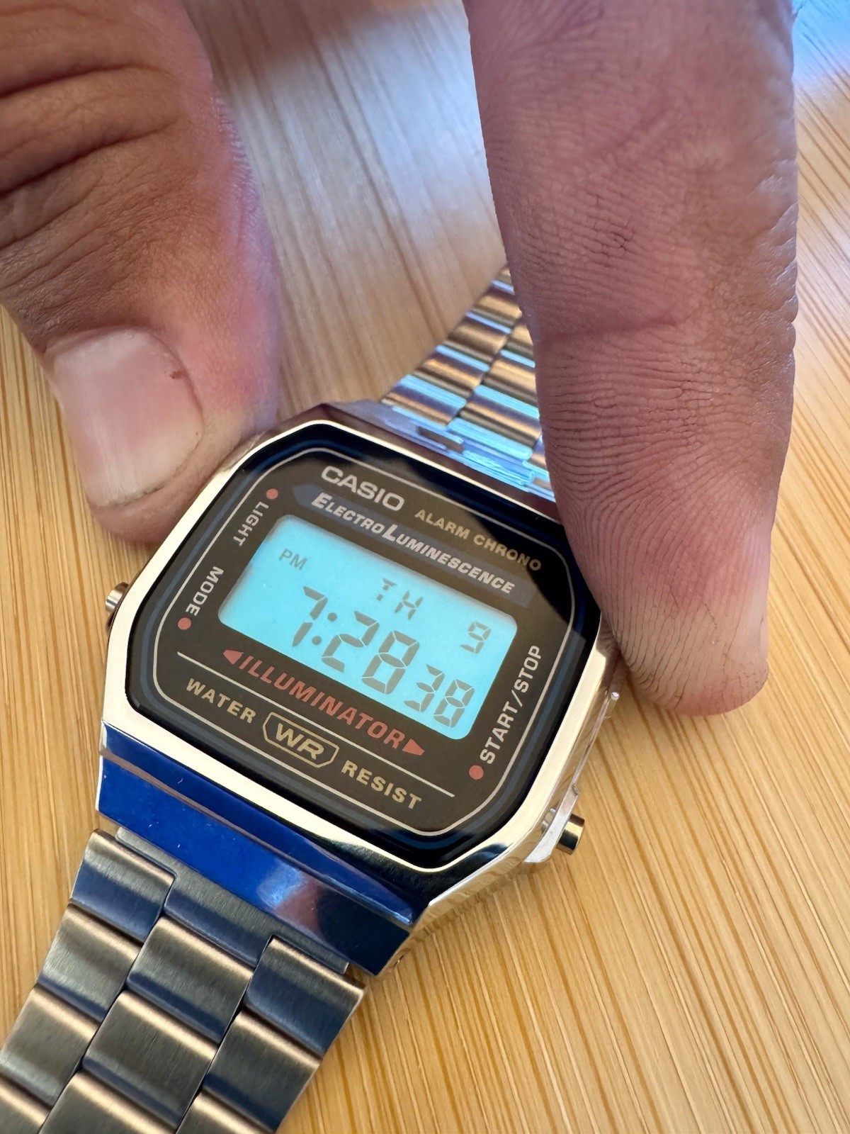 Casio A168WA-1 with Stainless Steel Band GREEN MOD FILM