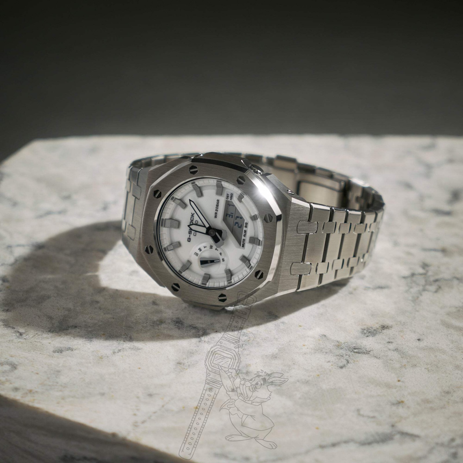 CASIOAK SILVER / WHITE DIAL G-SHOCK MOD GA2100 GA-2100 MEN’S WATCH