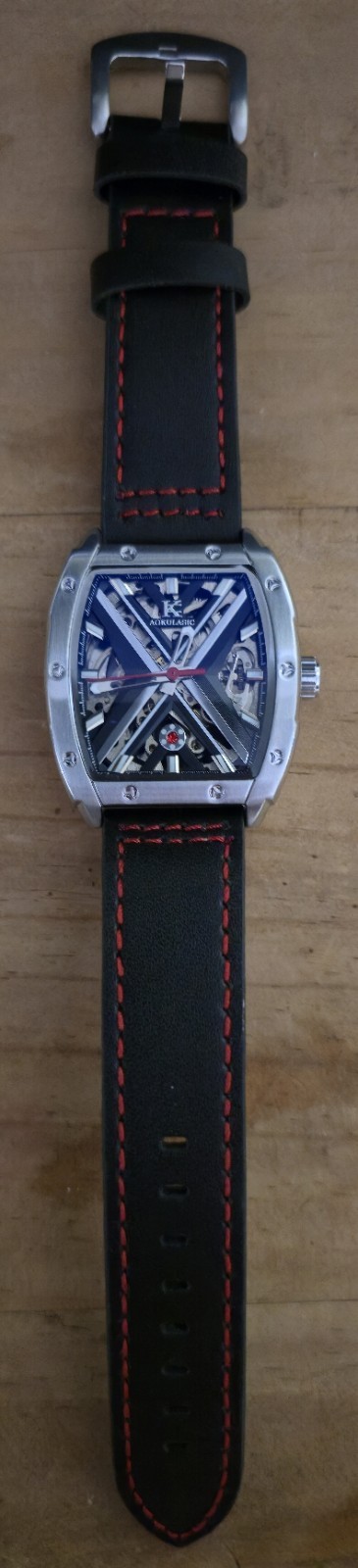 AOKULASIC Men’s Automatic Mechanical Watch – Luxury Tonneau Skeleton X Dial