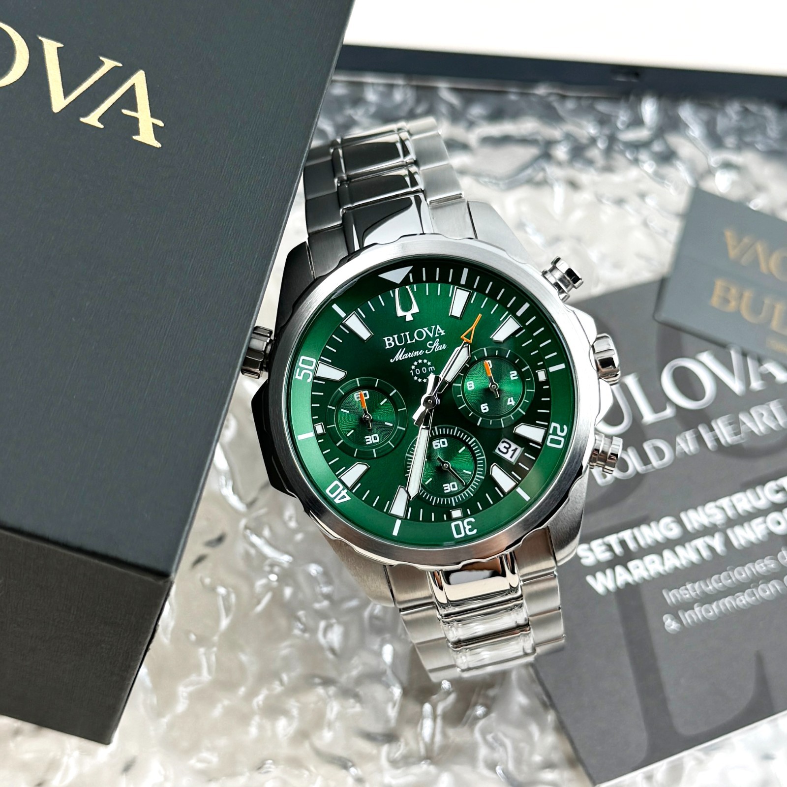 Bulova Marin Star Quartz stainless steel Green Dial Men’s watch 96B396 43mm