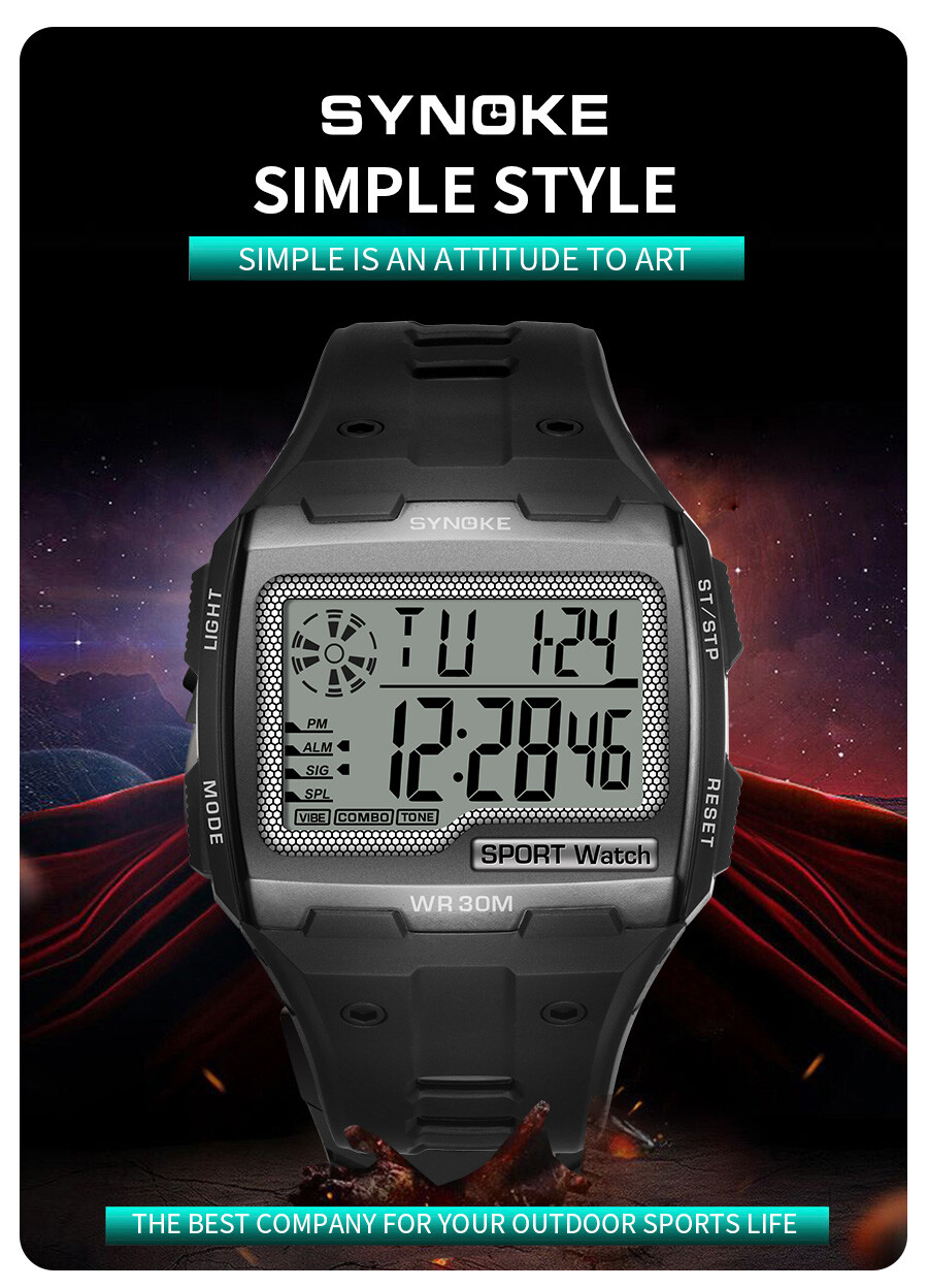 Waterproof Men Sports Watch Multifunctional Large Screen LED Display Wristwatch