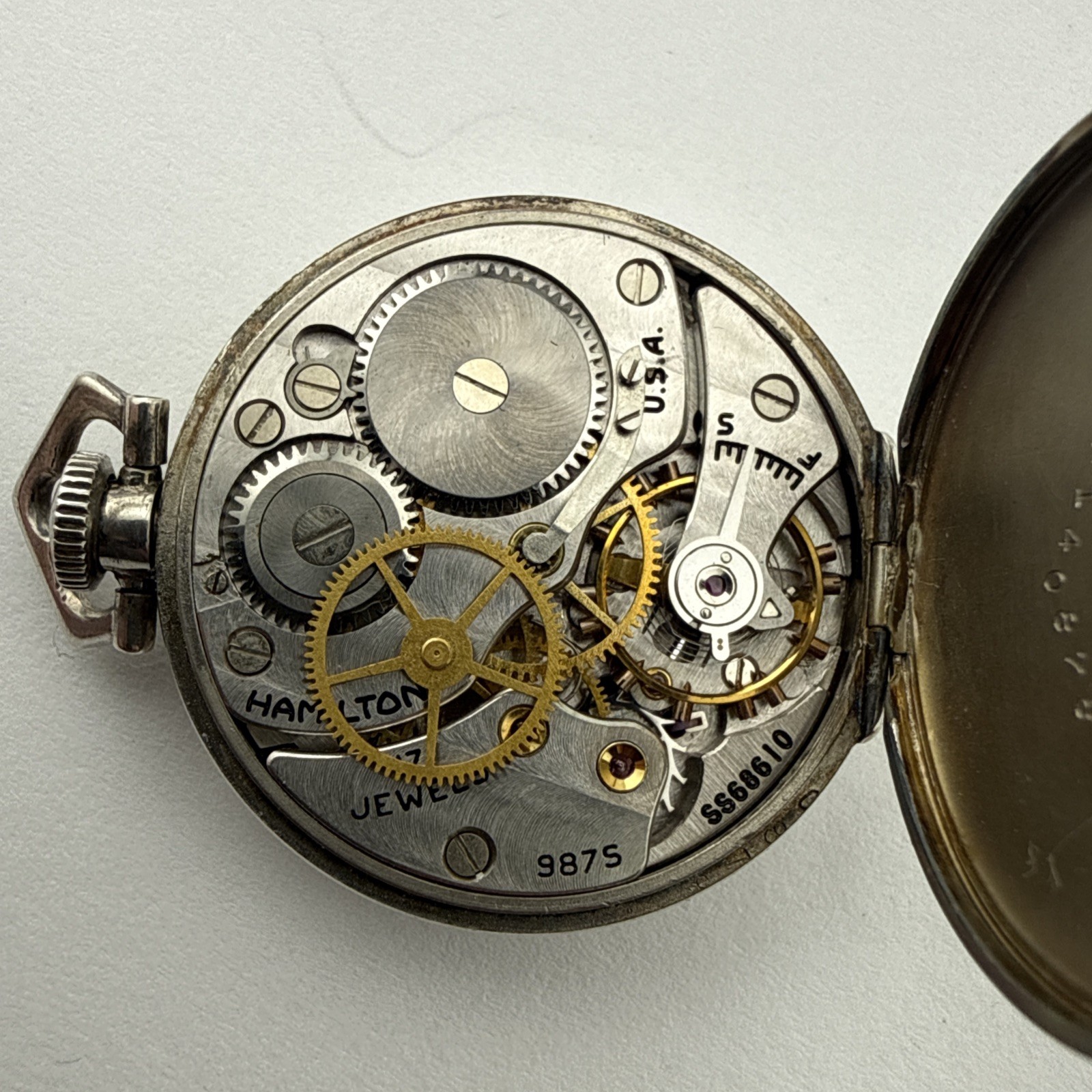 HAMILTON 987S Sterling Silver Hacking Second Pocket Watch 6/0s 17j – Working