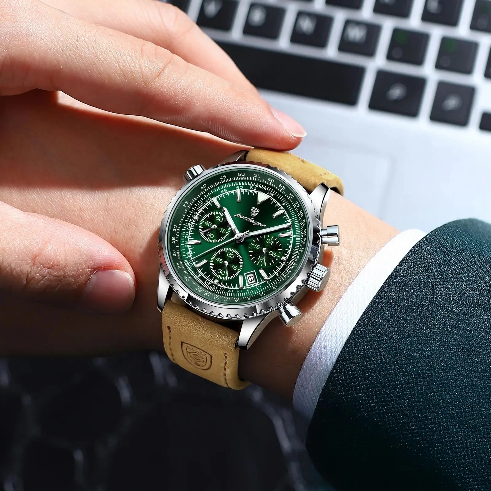 POEDAGAR Luxury Men Quartz Watch Waterproof Chronograph Leather Best Gift