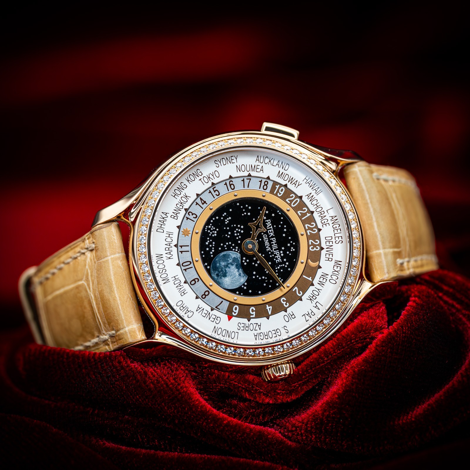 Patek Philippe World Time 175th Anniversary 7175R-001 Rose Gold Diamond Bezel