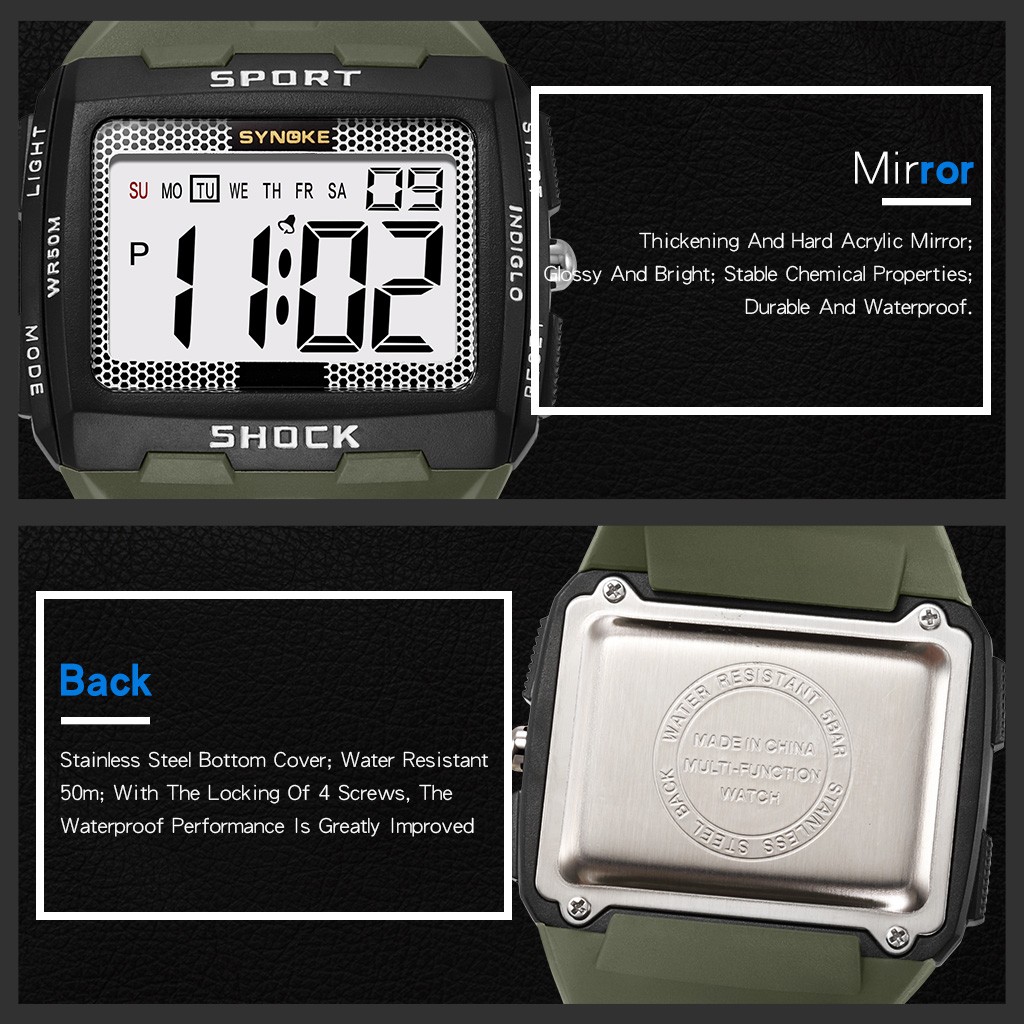 Waterproof Wrist Watch Mens Sports Army Digital Large LED Screen Military Watch