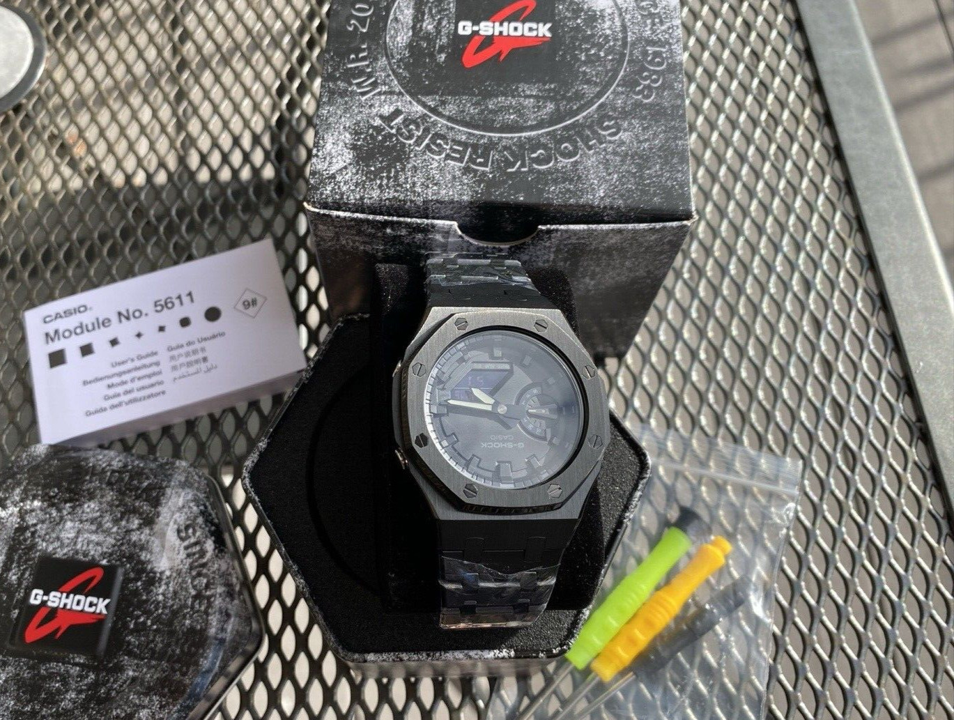 New Casio G-Shock GA2100 BLACKOUT Custom MOD All Black Color Stainless Steel