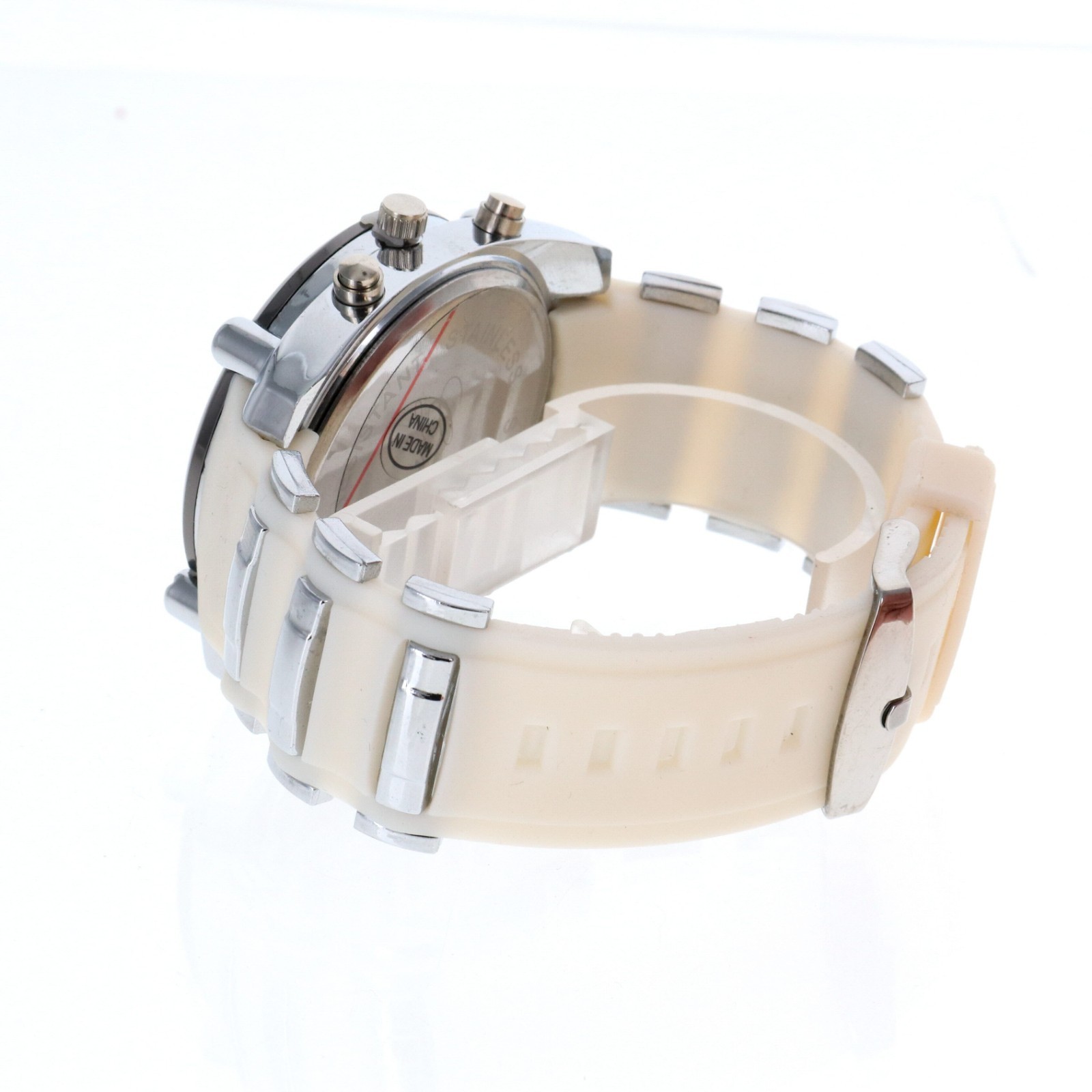 46.5mm Oversized Men’s Quartz Watch off white Silicone Bullet Band Black Dial