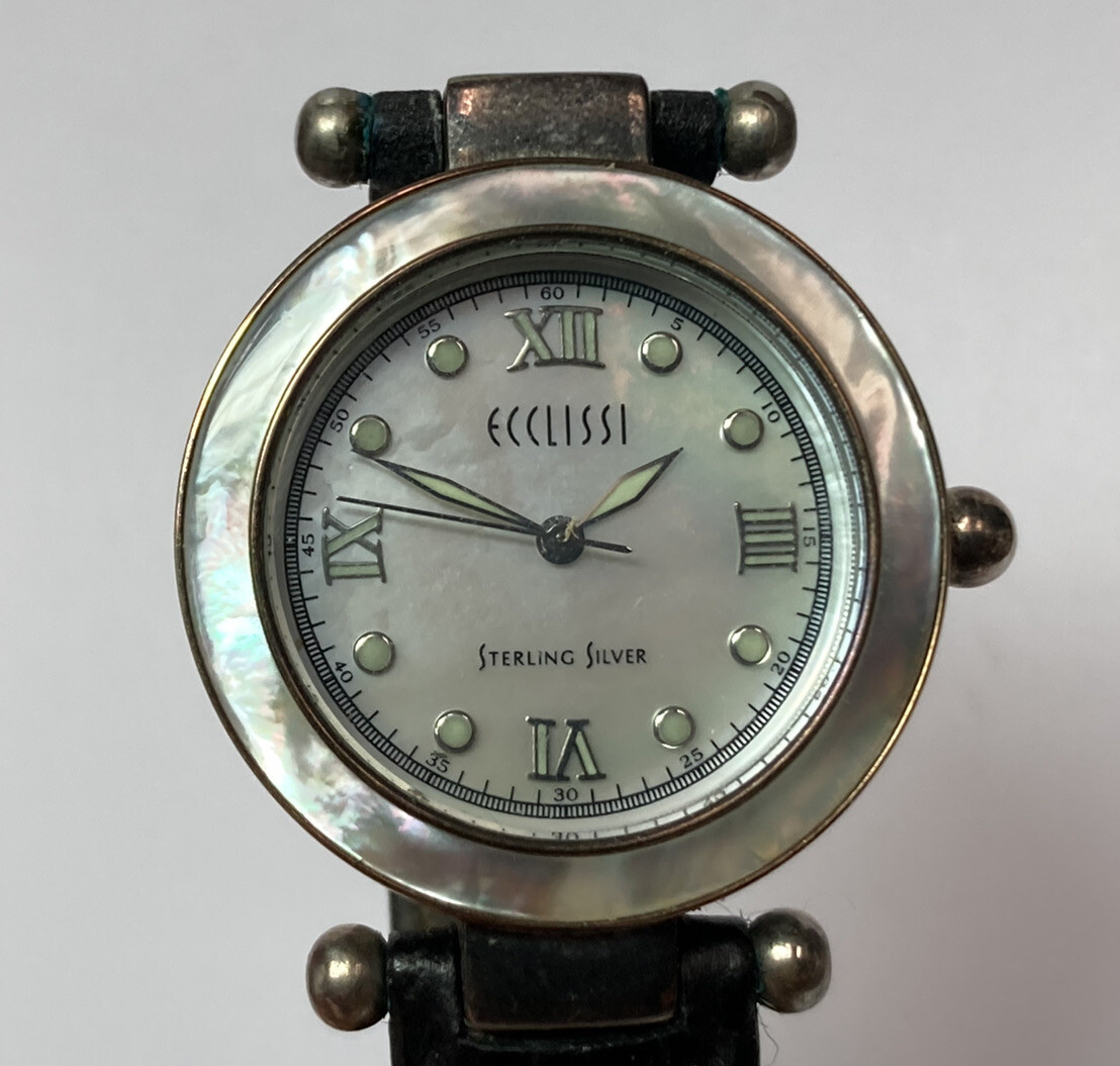 Ecclissi Sterling Silver 925 Mother Of Pearl Mop Round Face Watch 22340