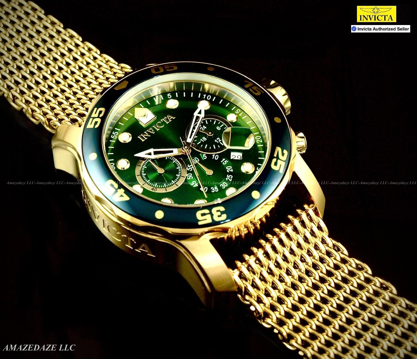 NEW Invicta Men 48mm ProDiver Scuba Chrono Mesh Bracelet GREEN DIAL SS Watch !!