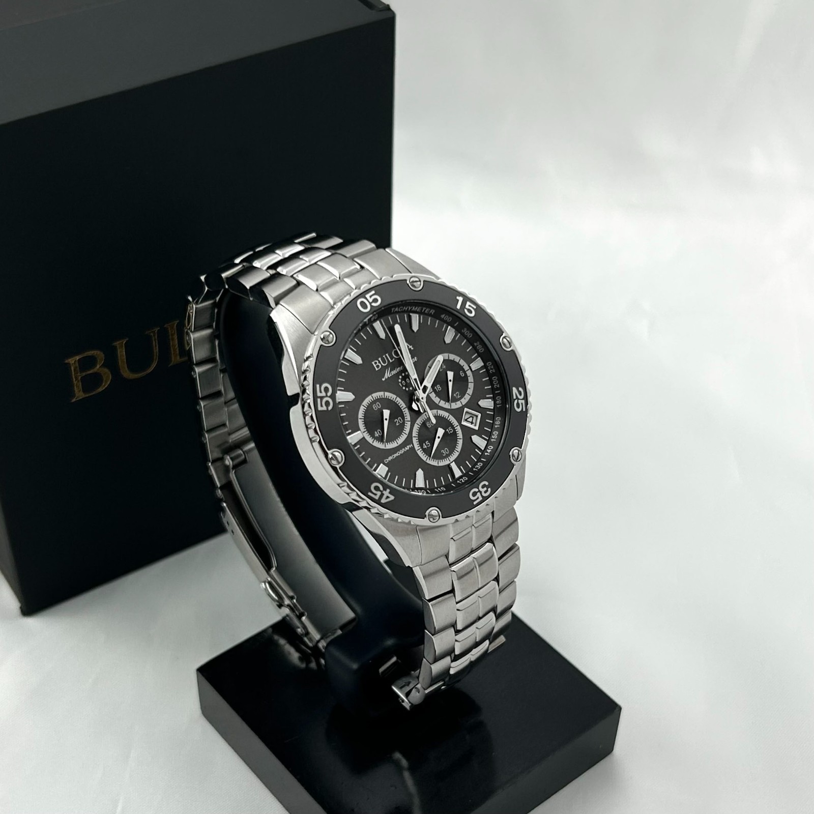 Bulova 98B401 Marine Star Classic Men’s Black Dial Quartz Chronograph Watch