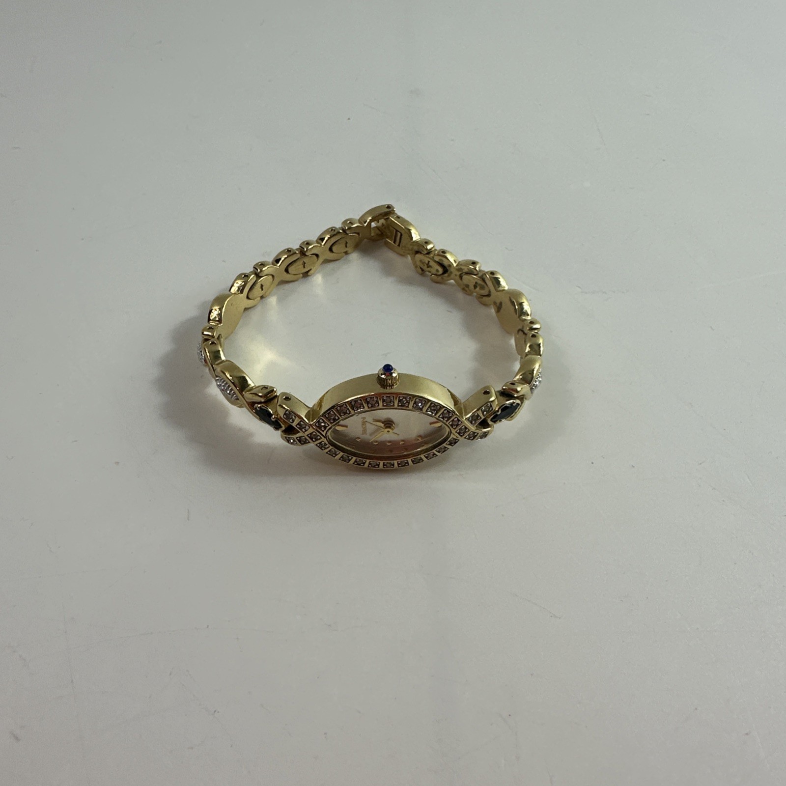 Vintage Elgin Dark Blue Geniun Marquise Sapphire two tone bracket wrist Watch
