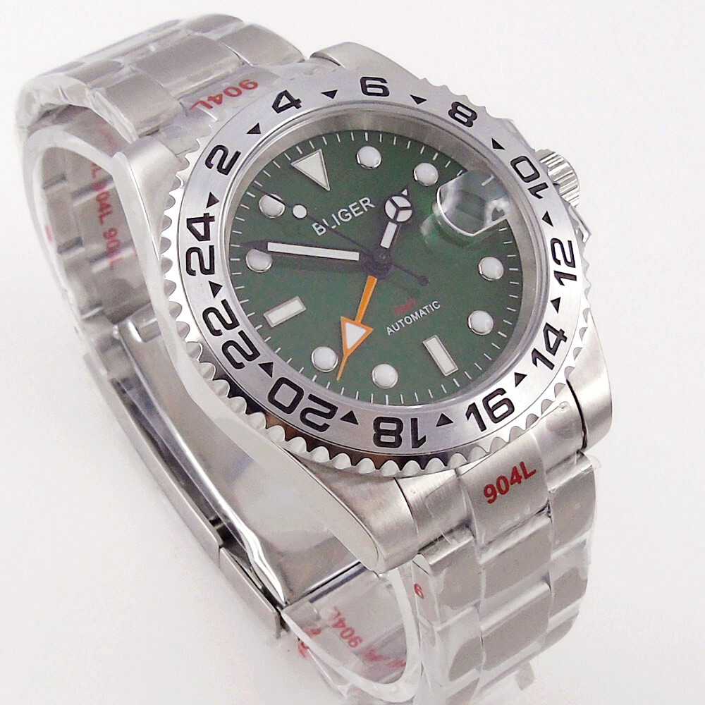 Green/White/Black Dial 40mm Sapphire Automatic Men’s Watch GMT Date Oyster Band