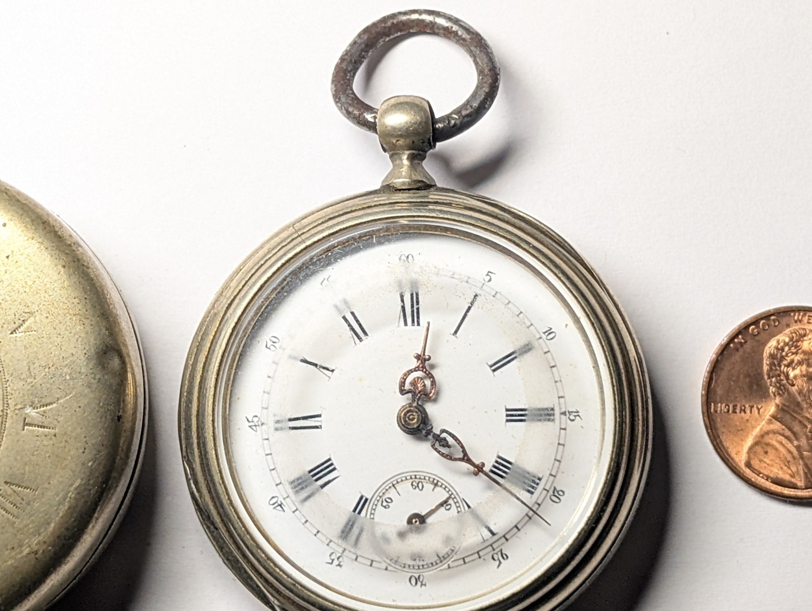 ANTIQUE CYLINDER POCKET WATCH WITH POCKET WATCH HOLDER