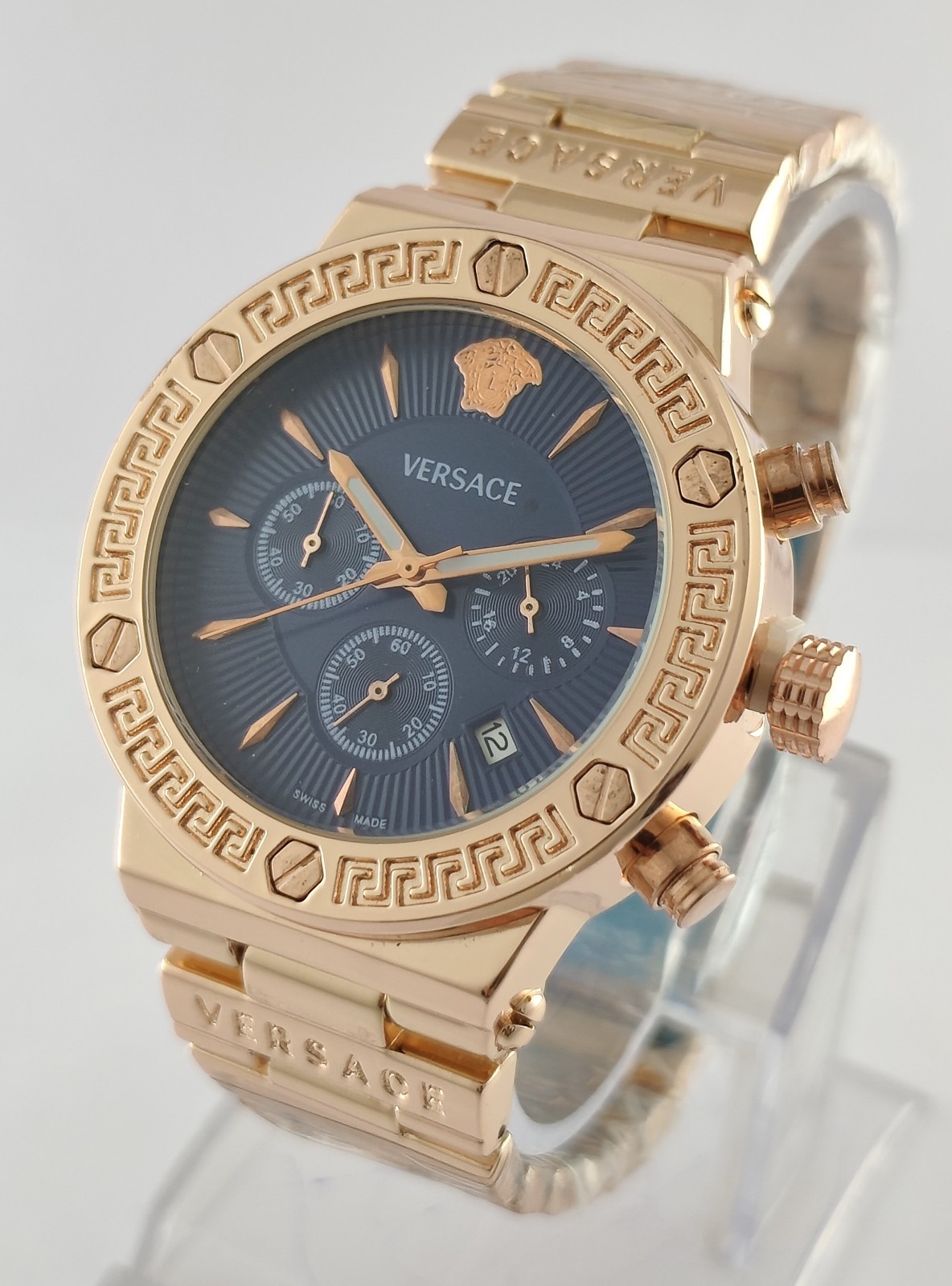 Versace Quartz Chronograph Blue Dial “Date” All Working Men Wristwatch Pre-Owned