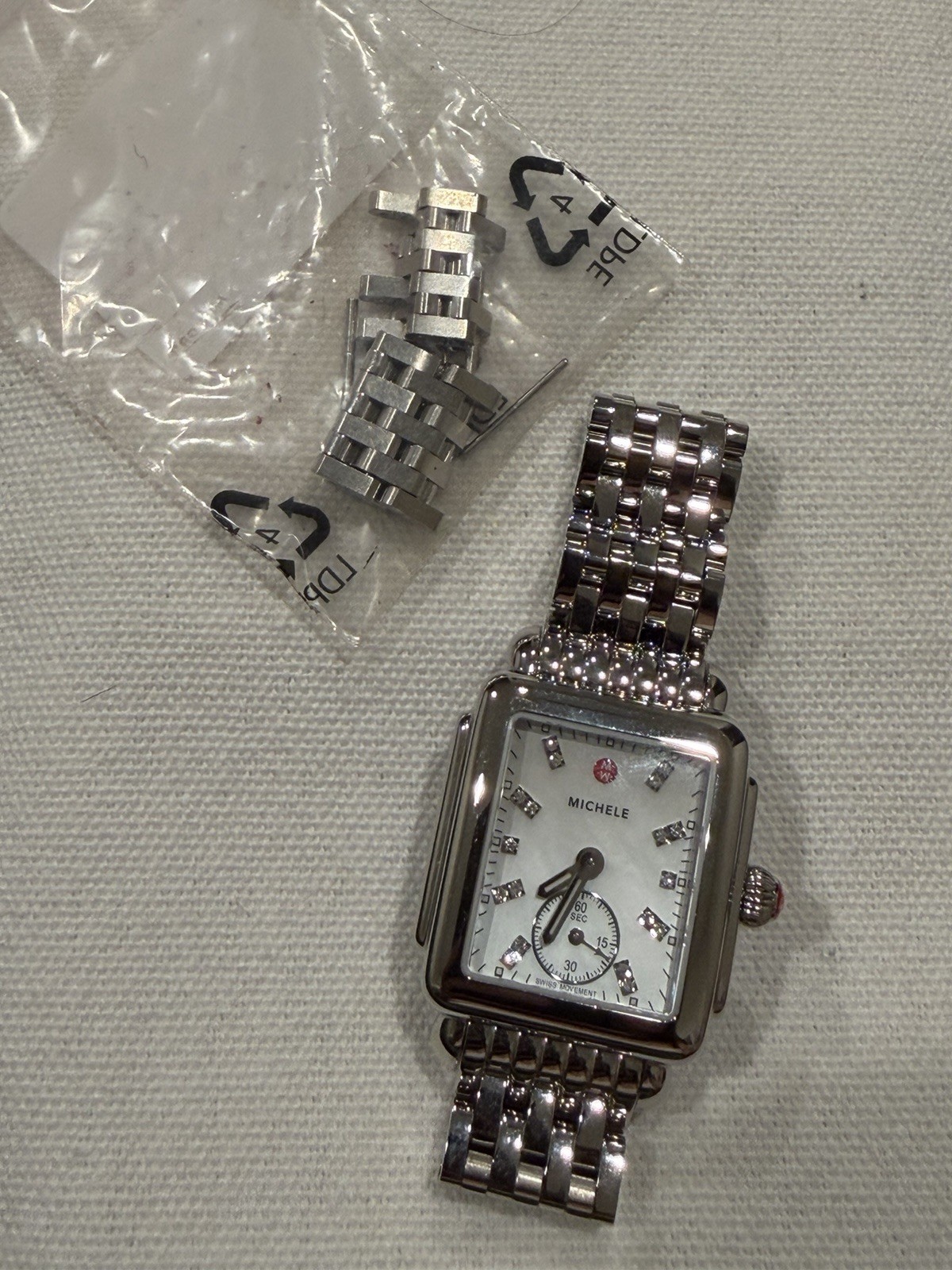 MICHELE Deco Swiss Made Quartz Diamond Markers White Dial 50m Silver Watch