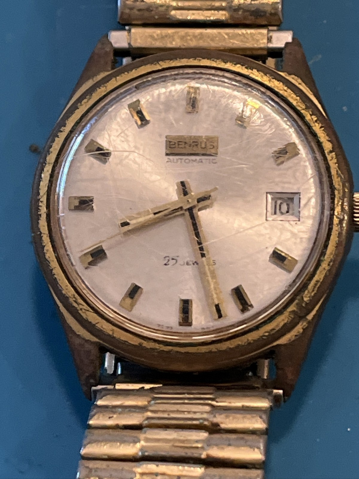 Benrus Automatic 25 Jewel Men’s Wristwatch Gold Tone Swiss