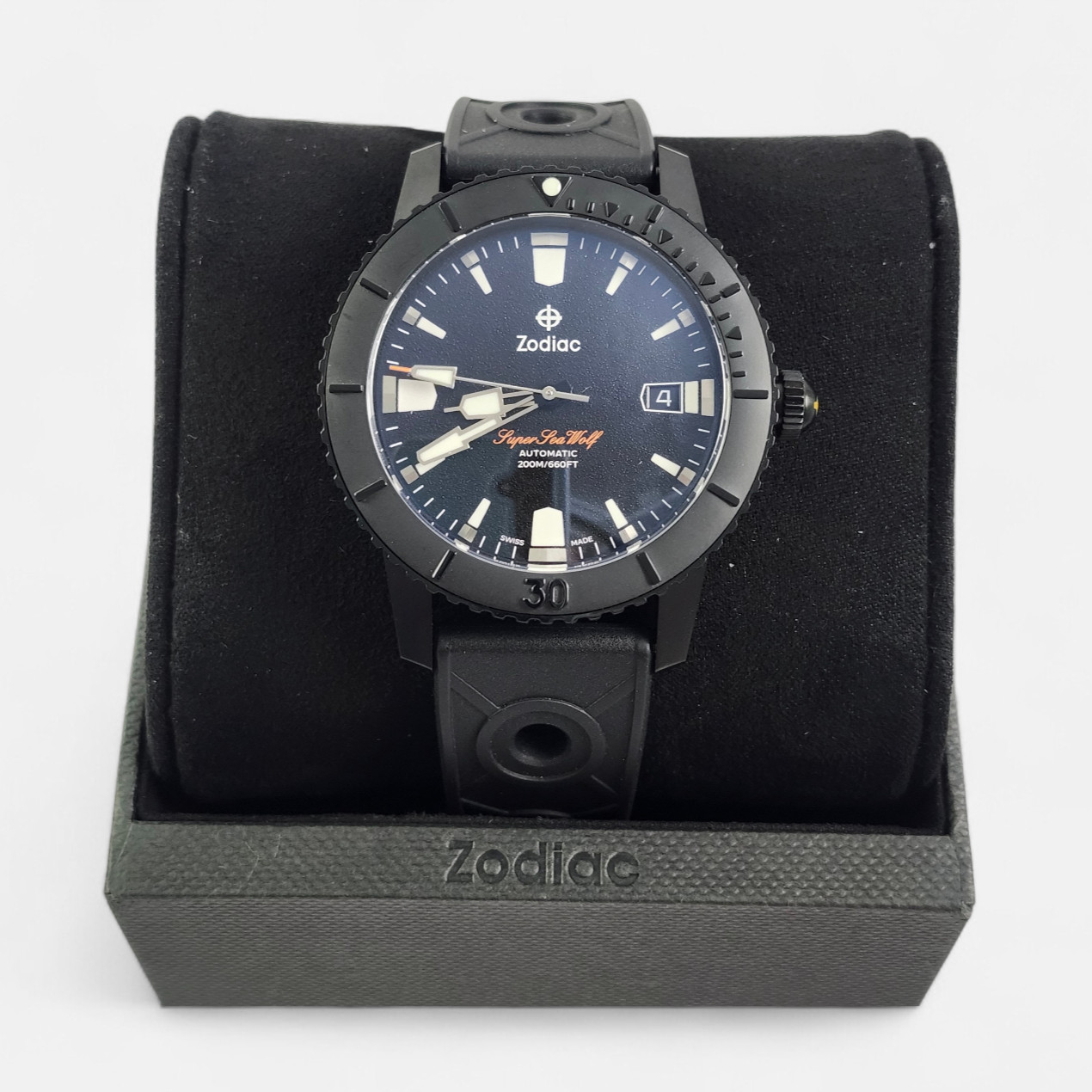 NEW Zodiac Super Sea Wolf Compression Diver Black Automatic Watch ZO9297
