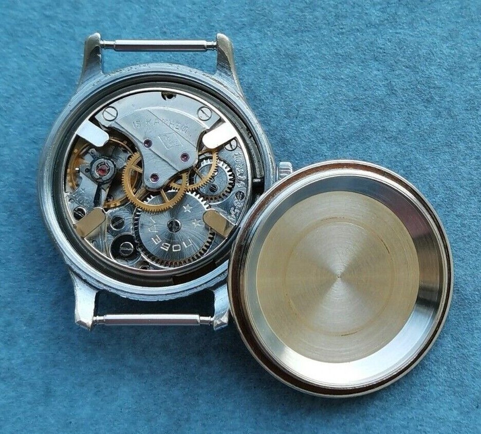 Very Rare Soviet Watch POBEDA Screwback Case m.1MChZ 15 jew.SERVICED USSR 1954