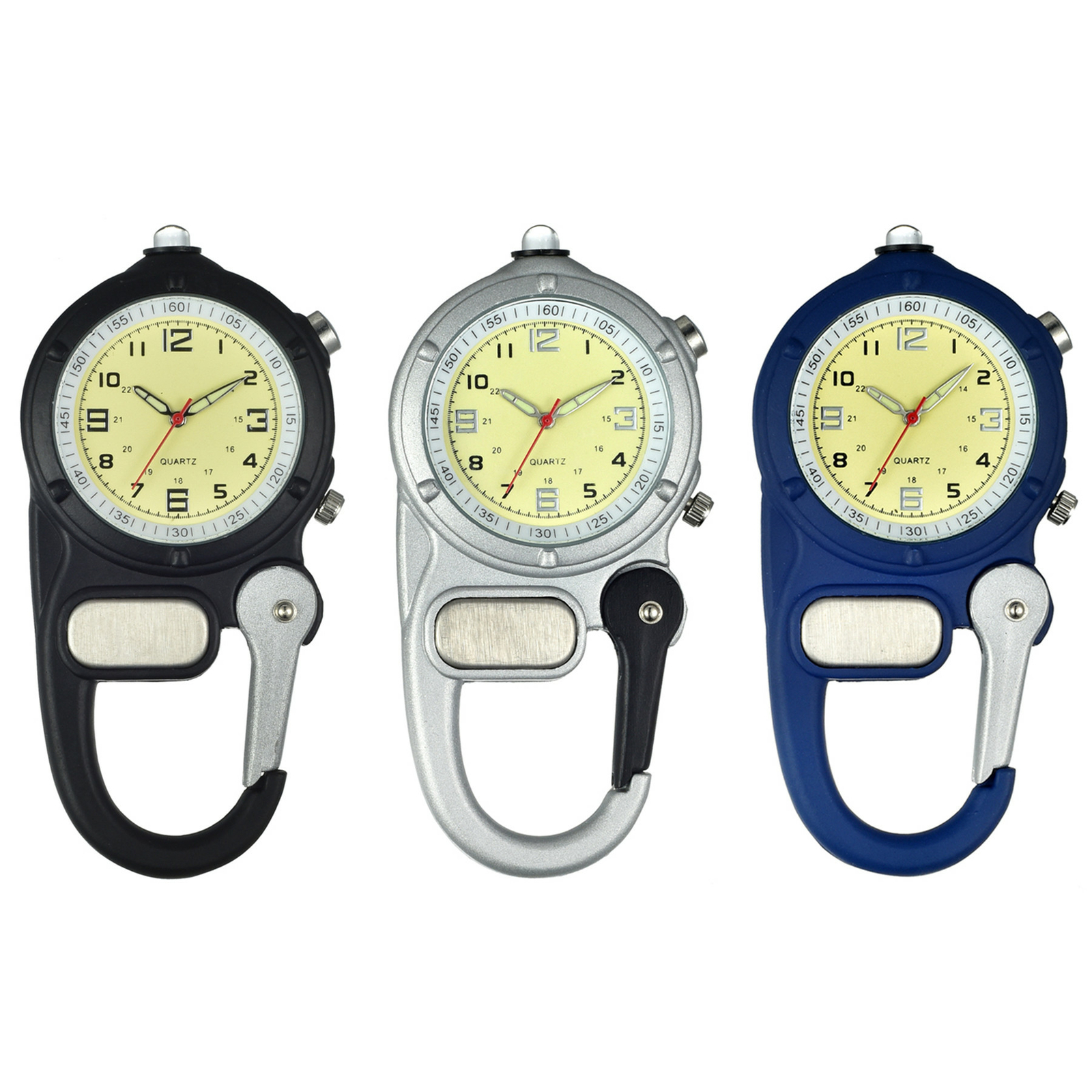 Outdoors Clip-On Carabiner Backpack Luminous 24H Quartz Watch With Flashlight