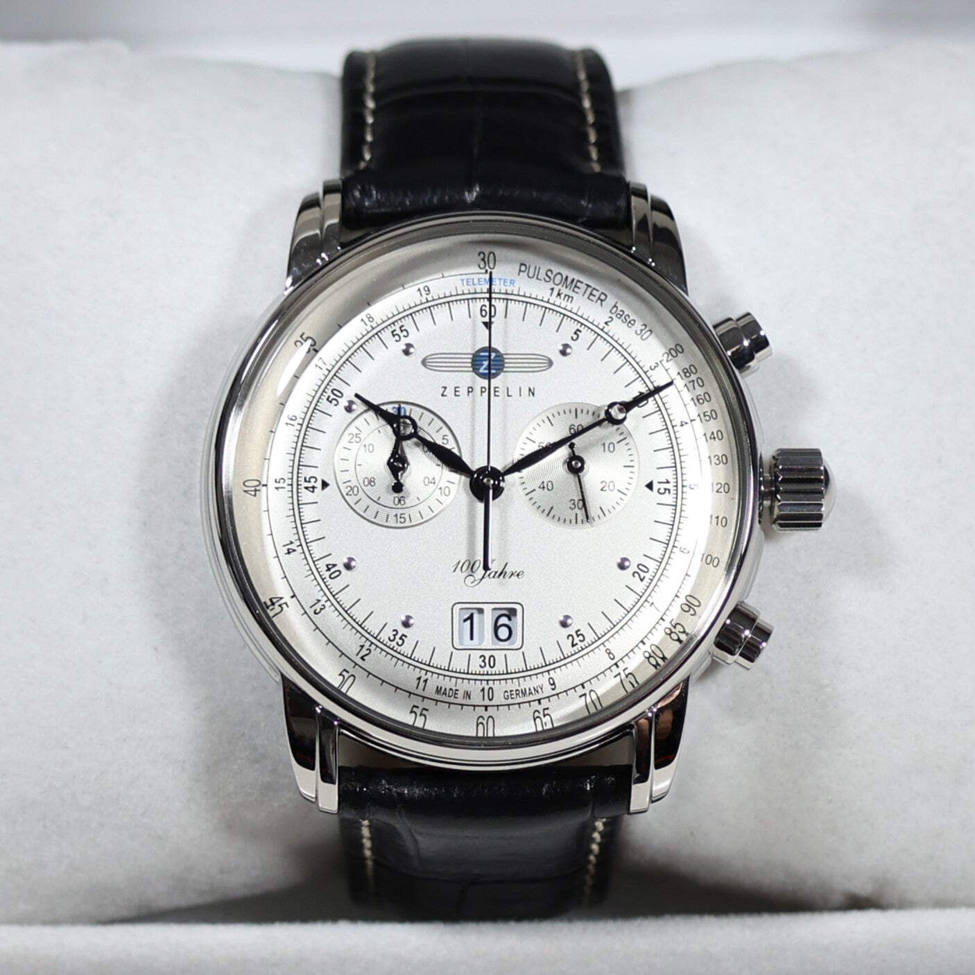Zeppelin 100 Years Men’s Chronograph Black Leather Strap Watch 7690-1