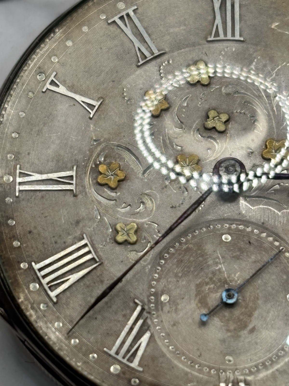 Antique Sandoz & Son Paris Silver Cylinder Key Wind Pocket Watch Fancy Dial