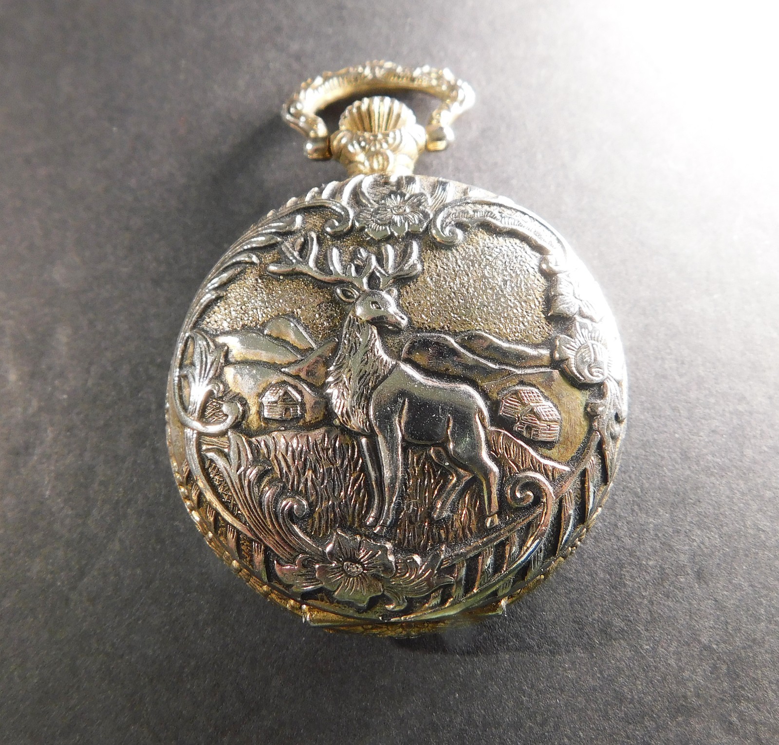 Milan Closed Case Repousse Pocket Watch Magnificent Stag