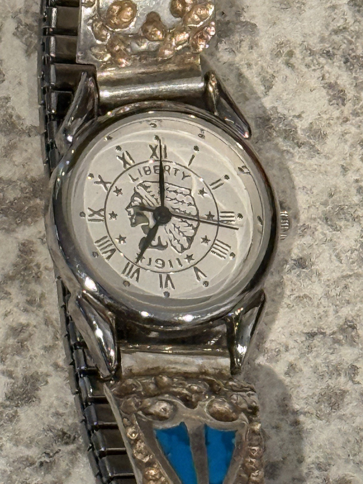 Turquoise Inlay Watch Band – Women’s – Liberty Watch Indian Head 925 Sterling